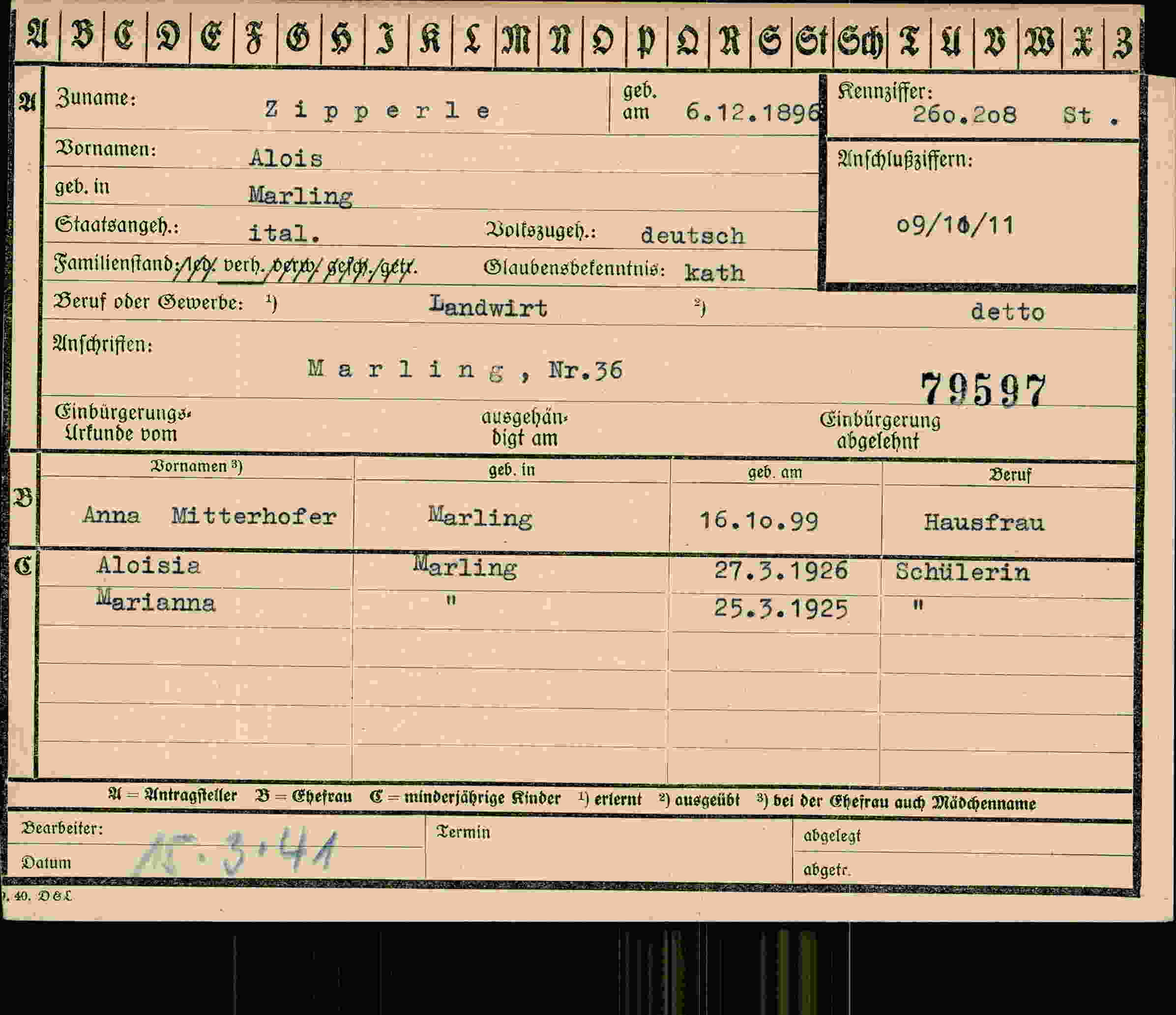 Dokument für Alois Zipperle