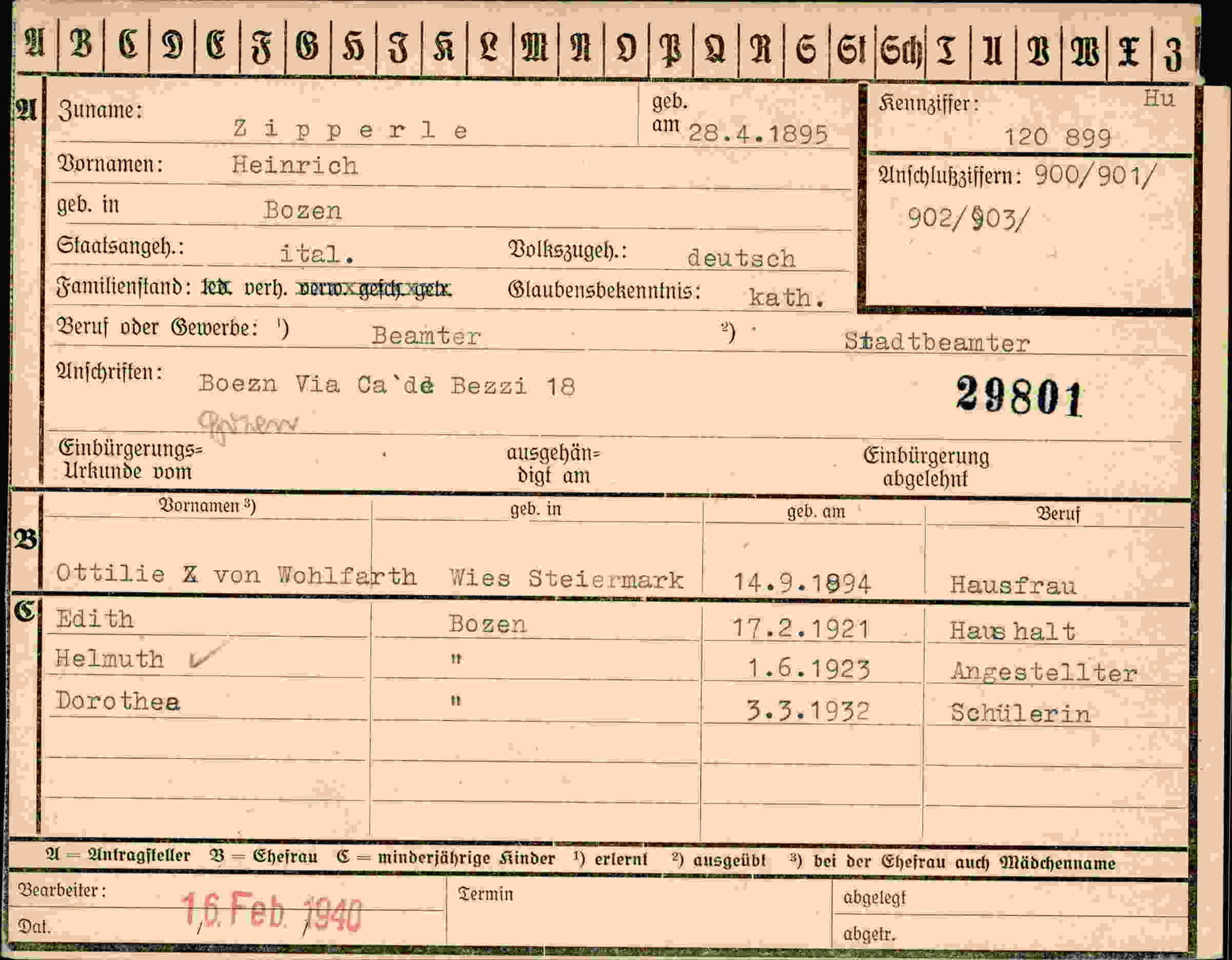 Dokument für Heinrich Zipperle