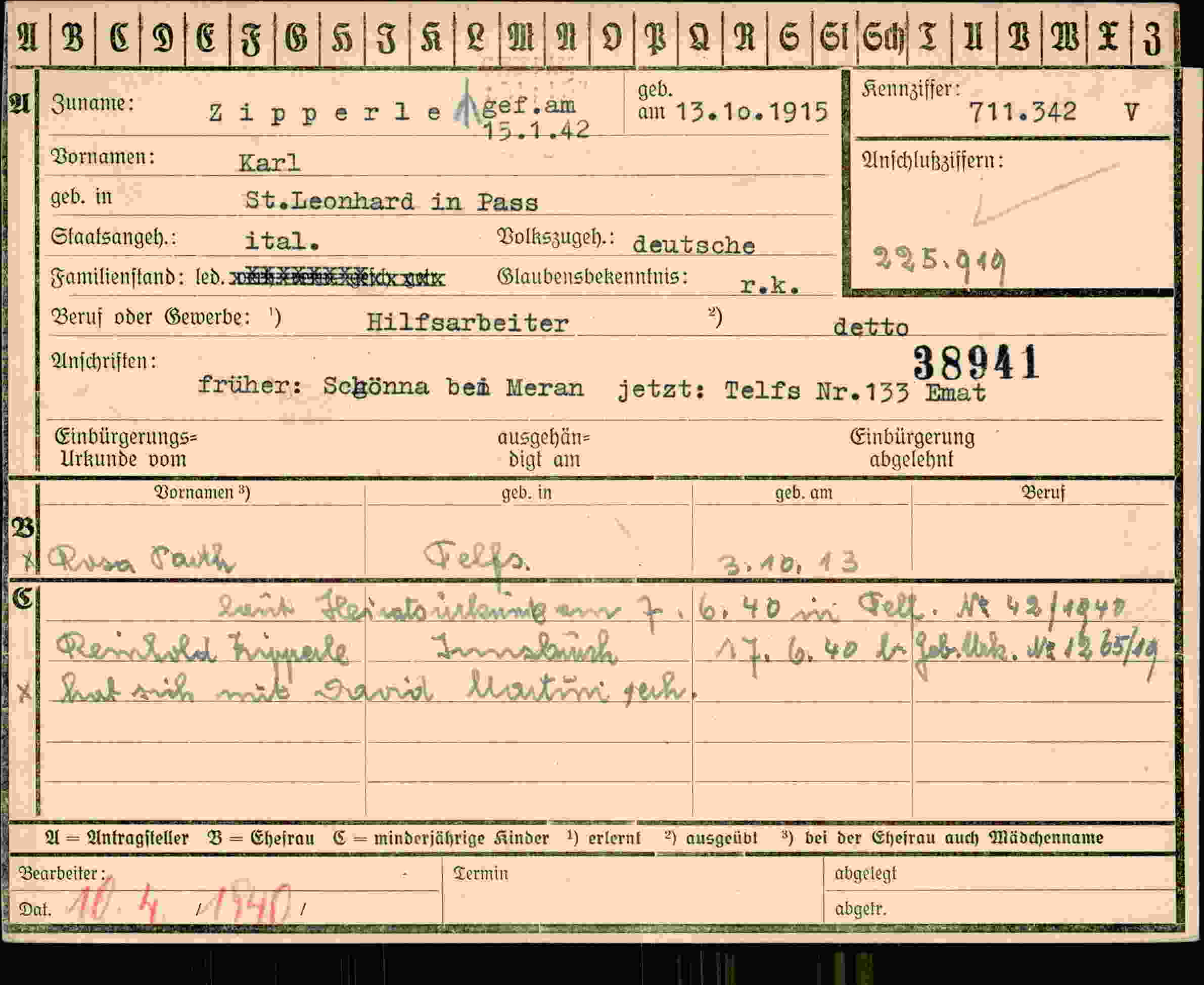 Dokument für Karl Zipperle