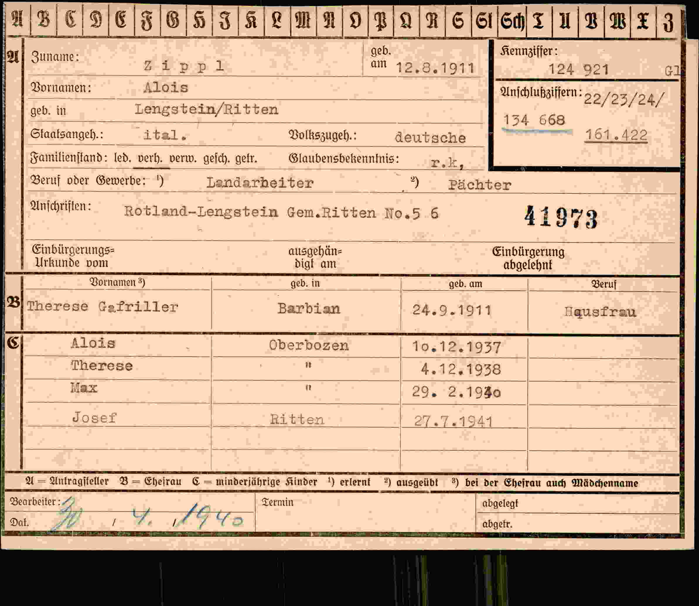 Dokument für Alois Zippl