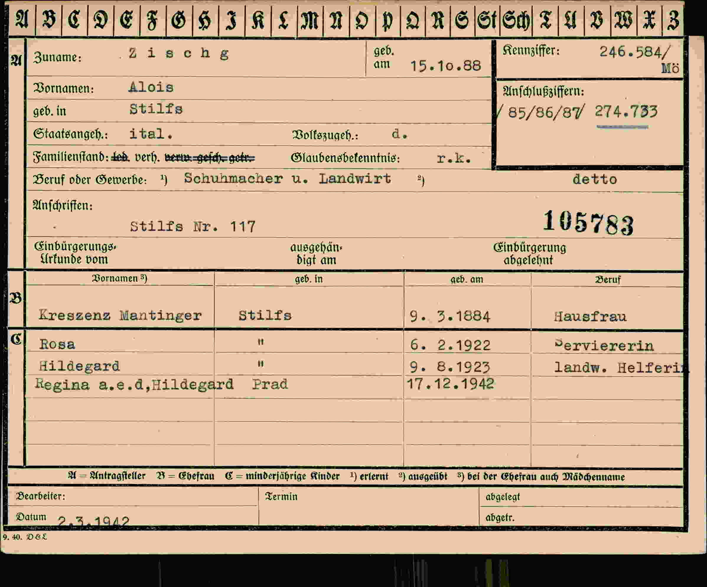 Dokument für Alois Zischg