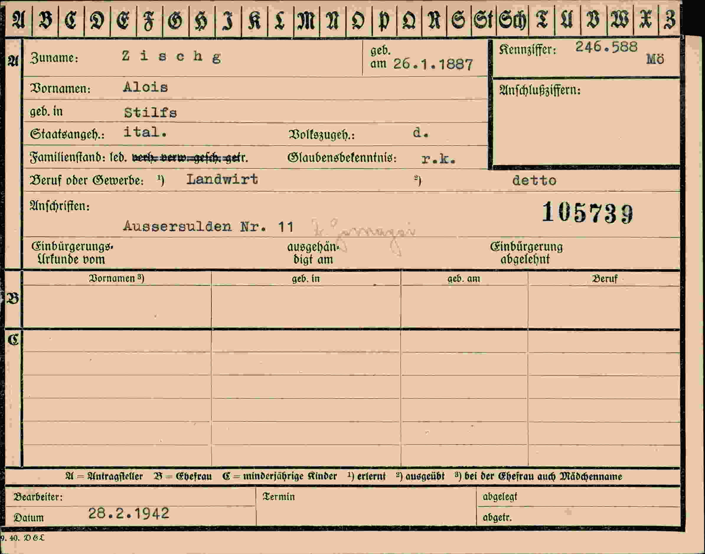 Dokument für Alois Zischg