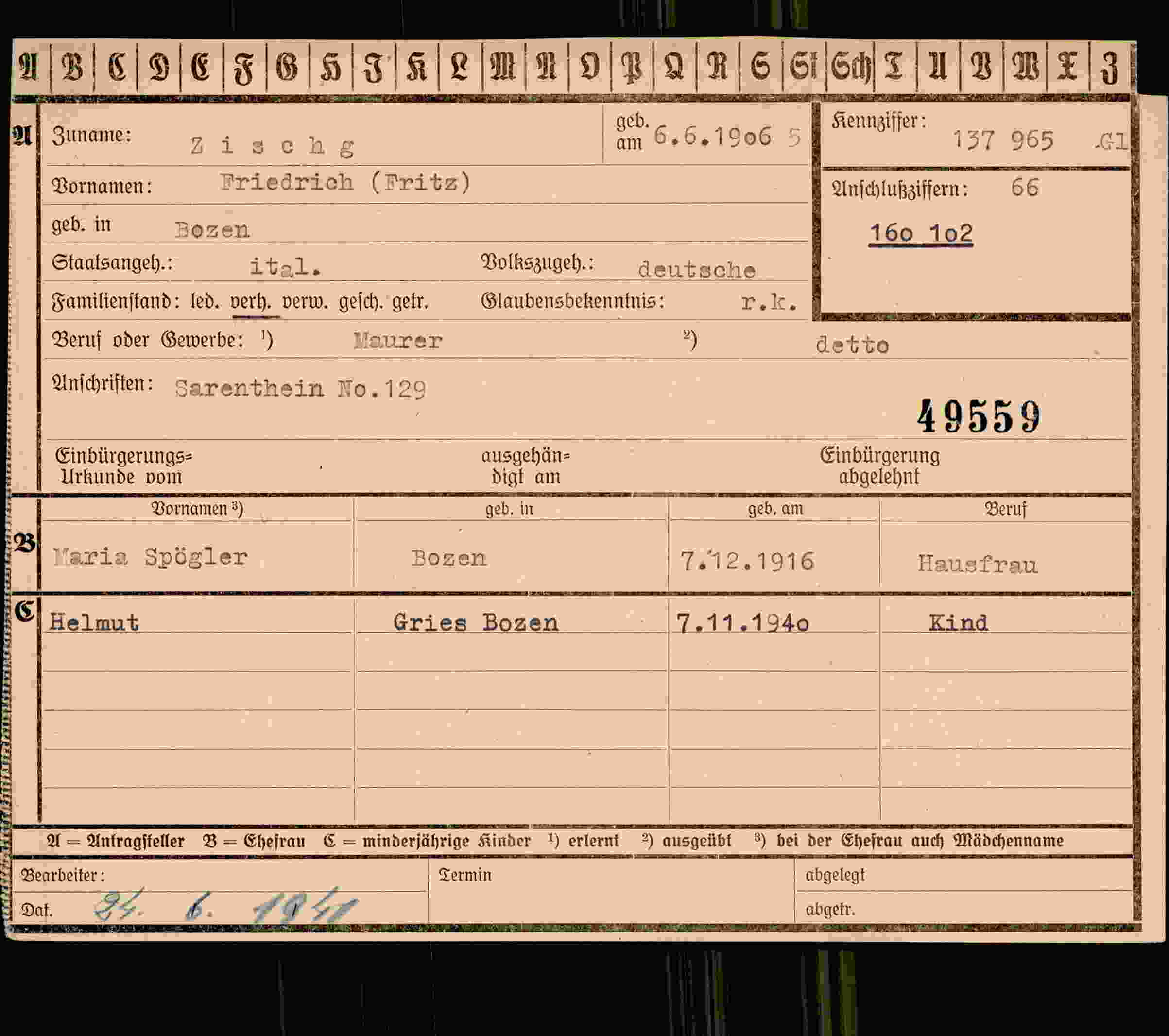 Dokument für Friedrich Fritz Zischg