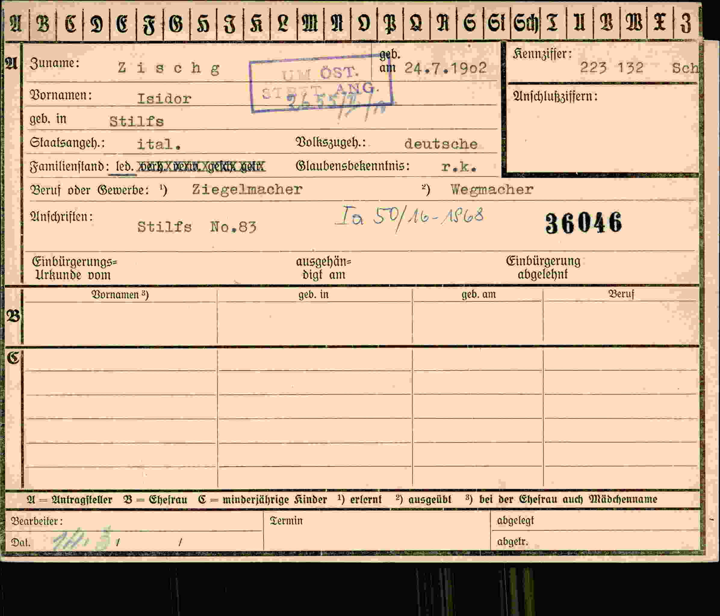 Dokument für Isidor Zischg