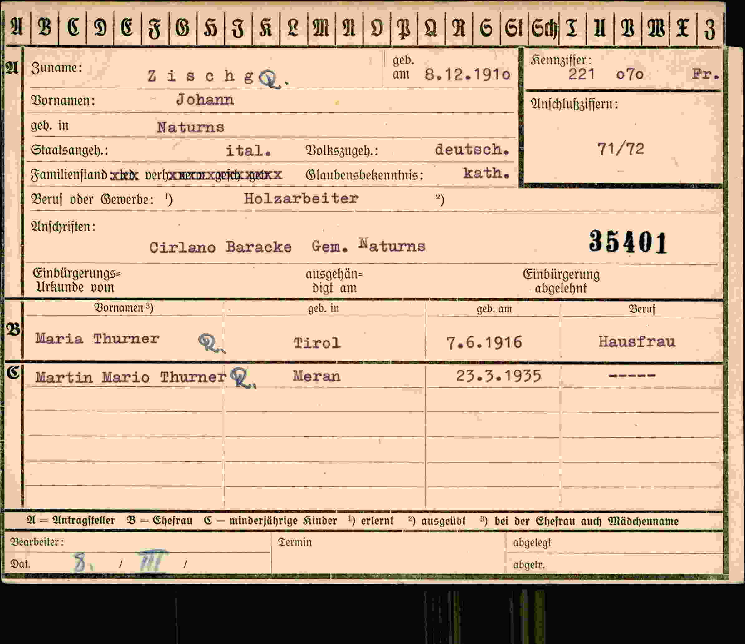 Dokument für Johann Zischg