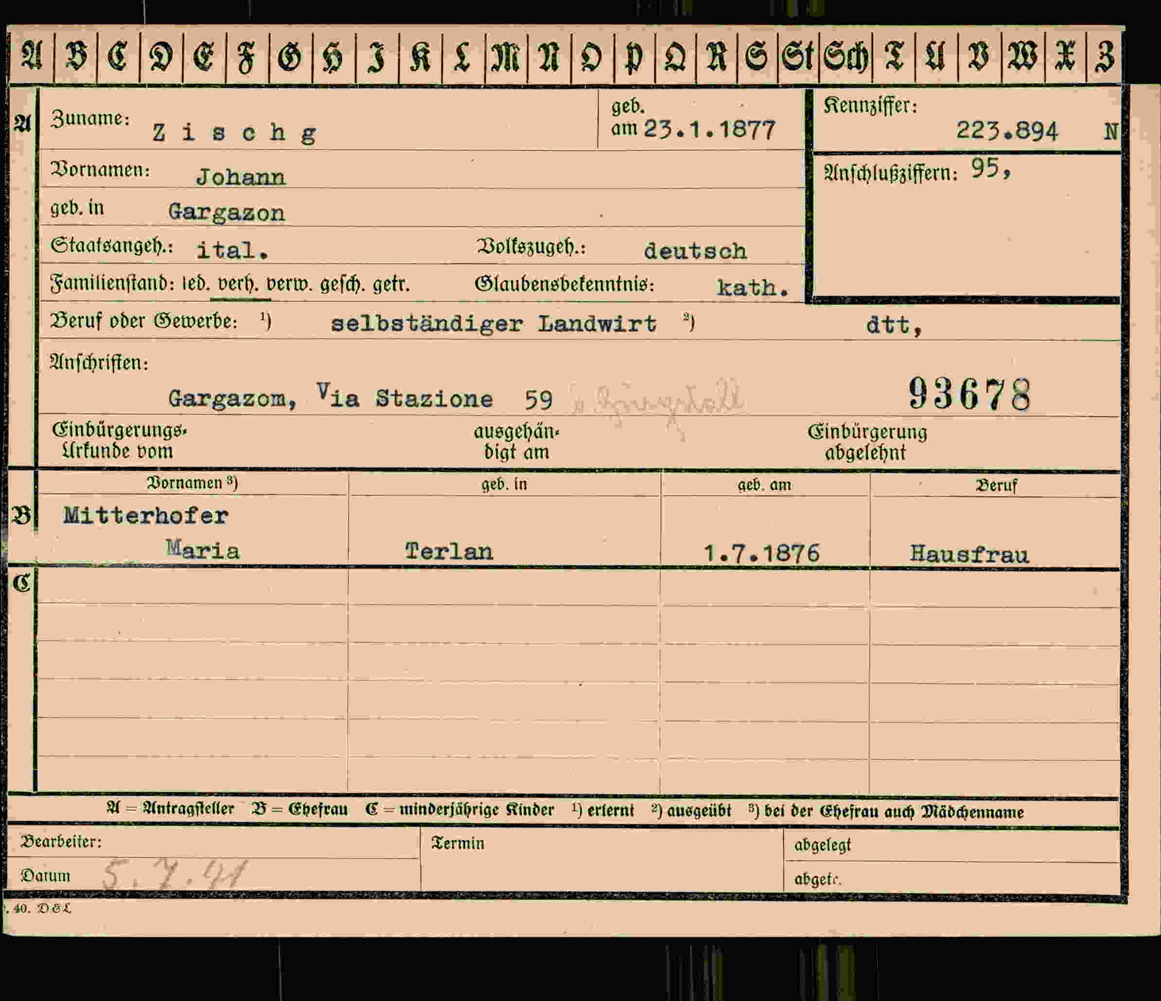 Dokument für Johann Zischg