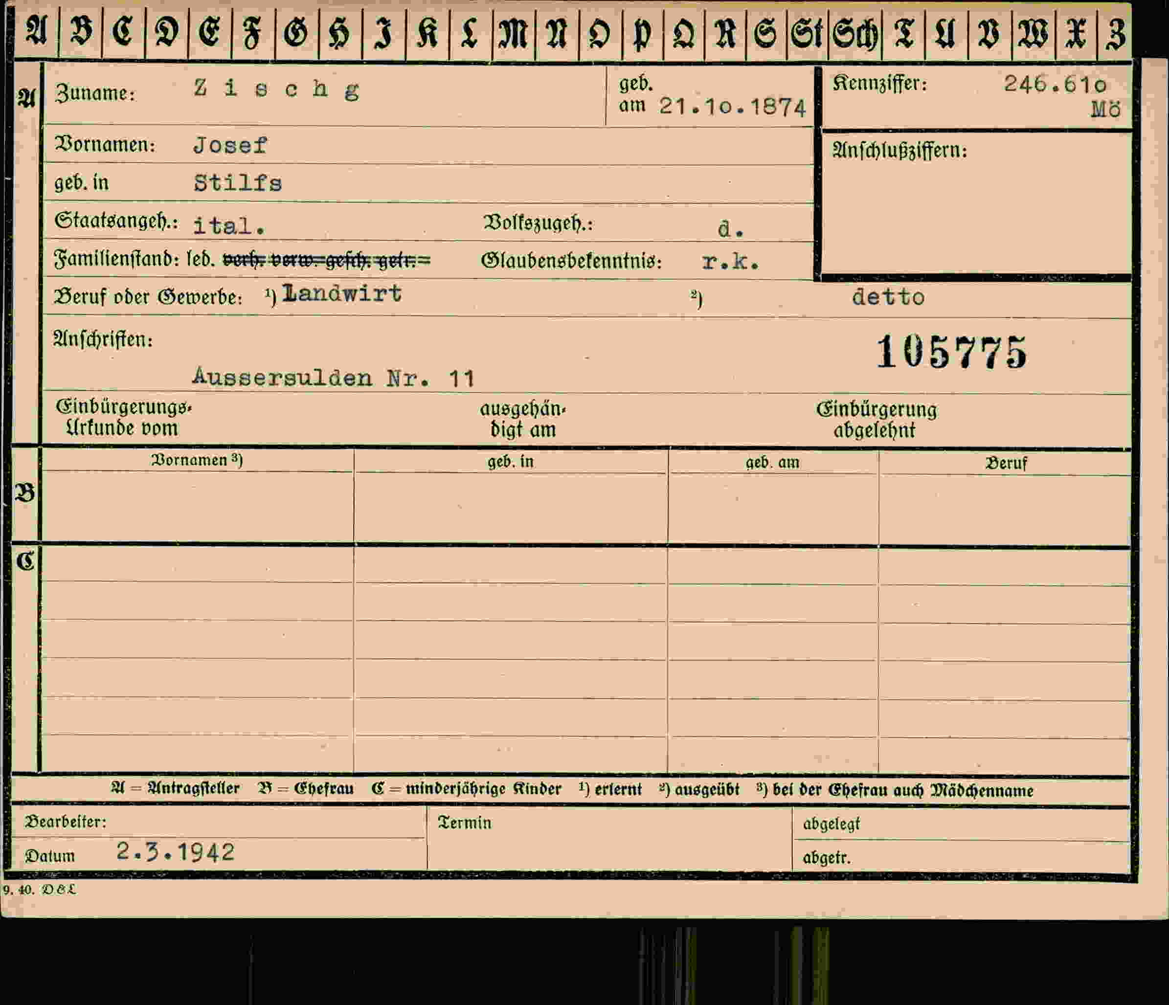 Dokument für Josef Zischg