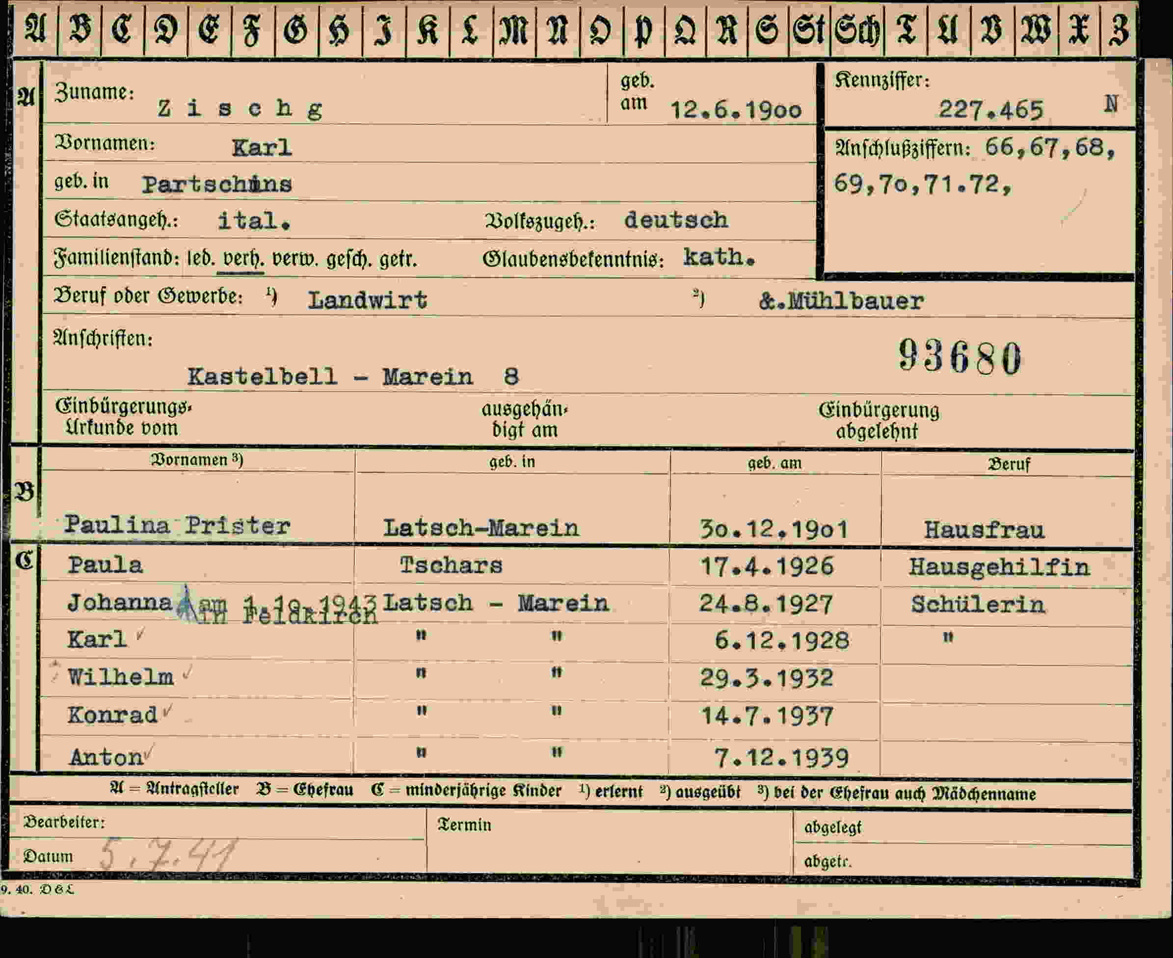 Dokument für Karl Zischg