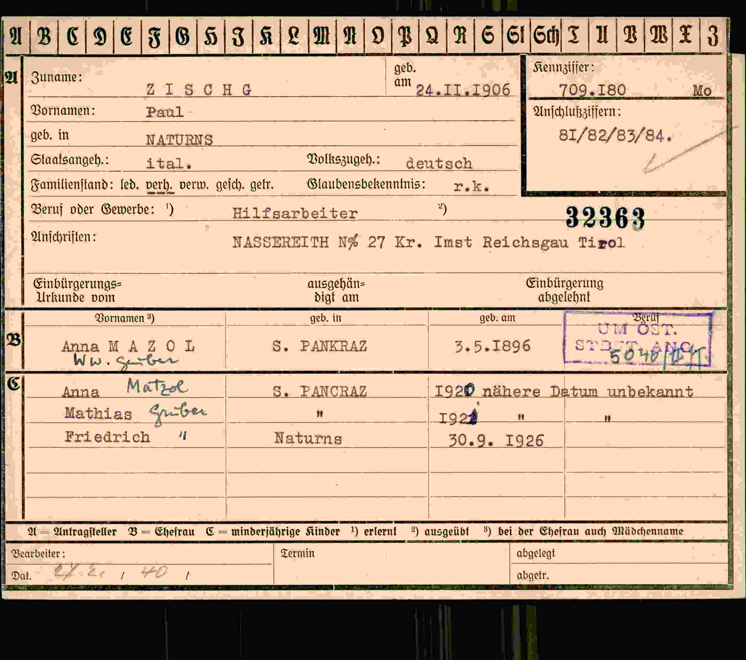 Dokument für Paul Zischg