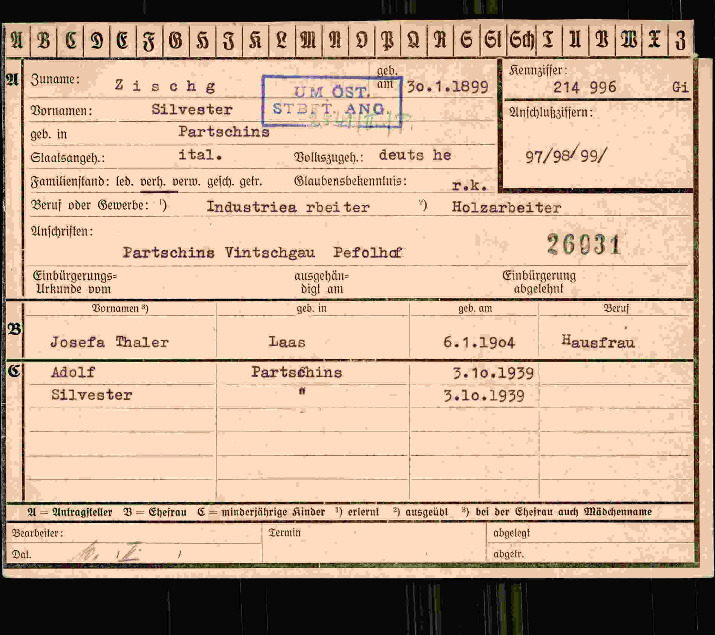 Vorderseite des Dokuments