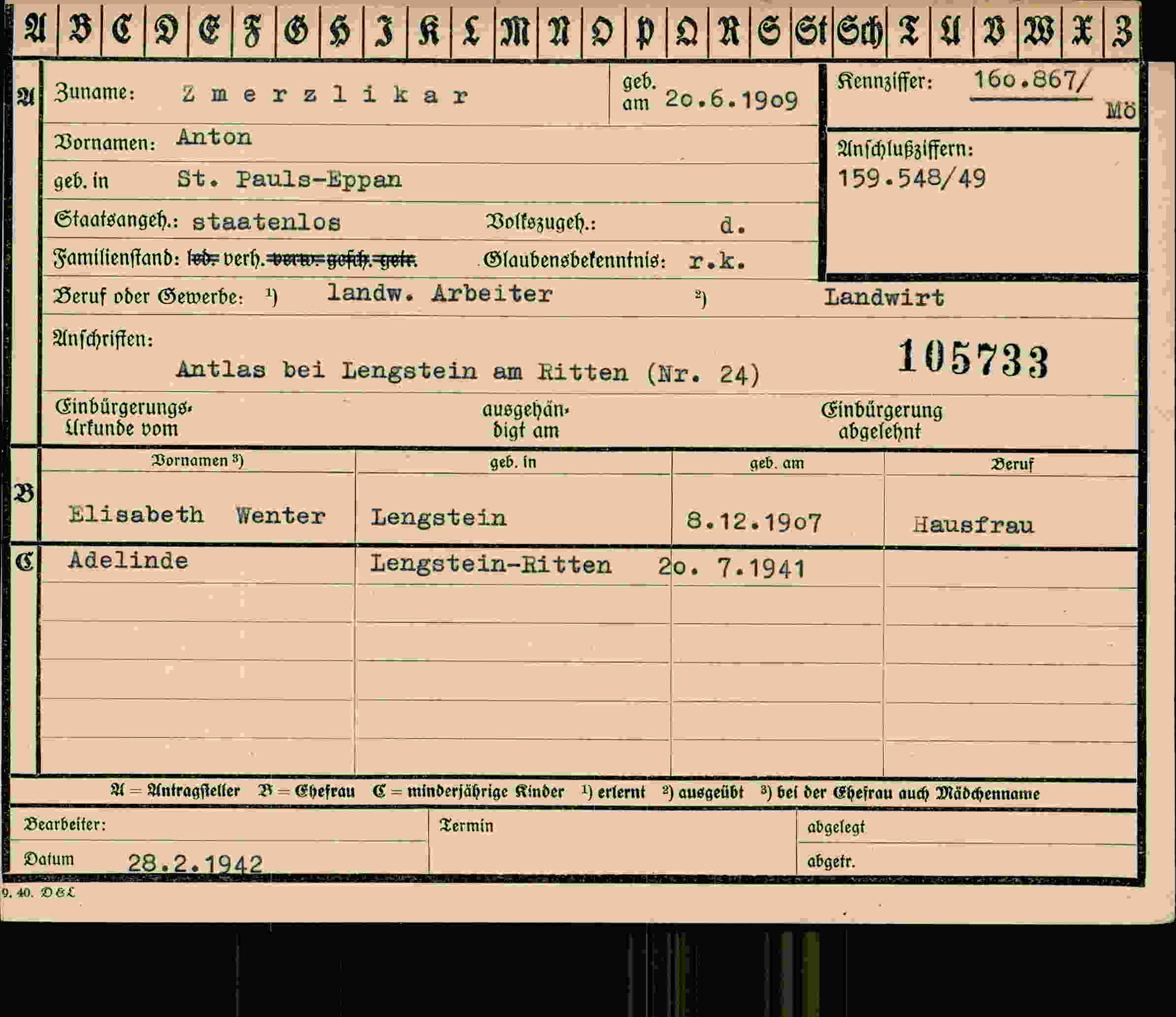 Vorderseite des Dokuments