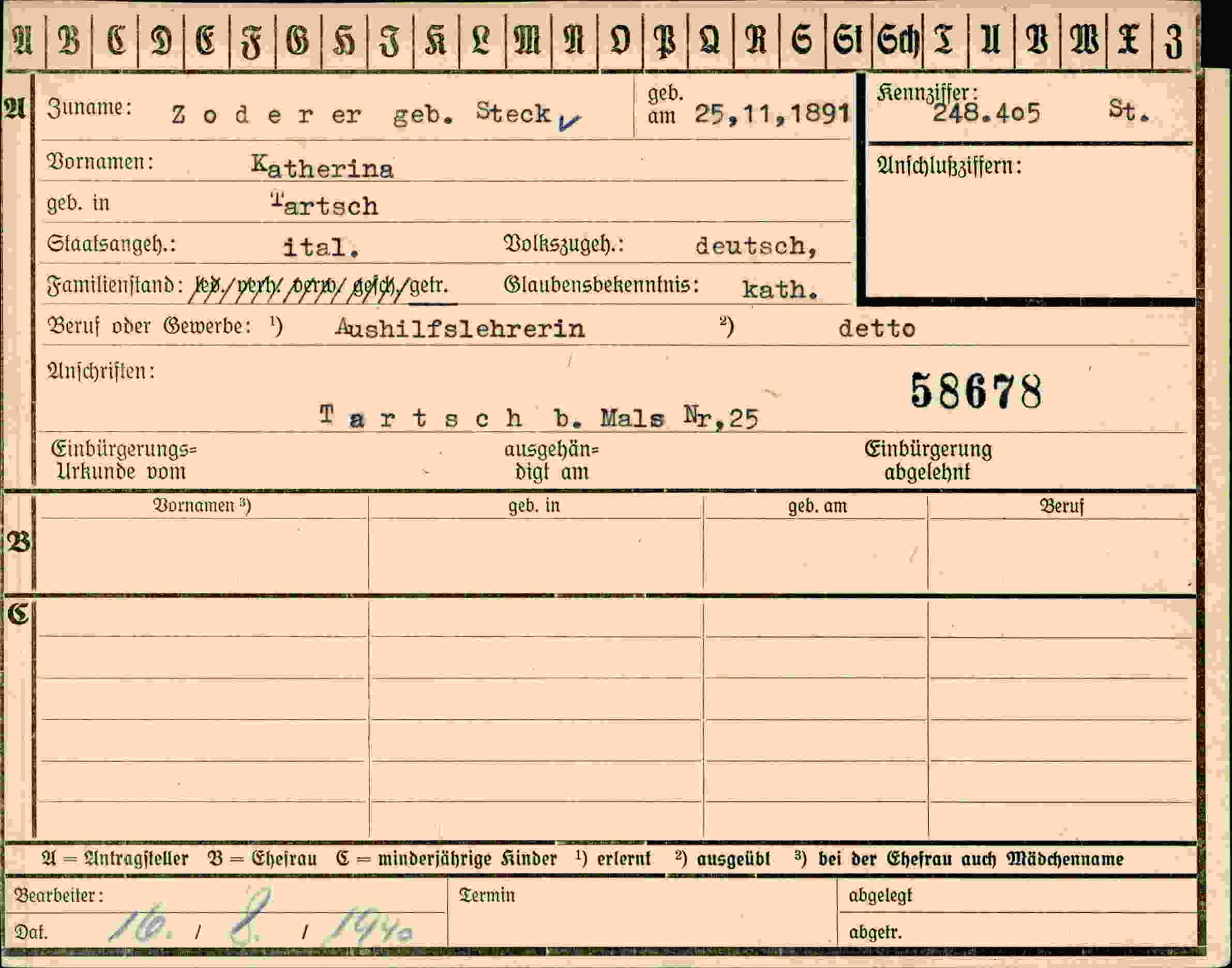 Dokument für Katherina Zoderer