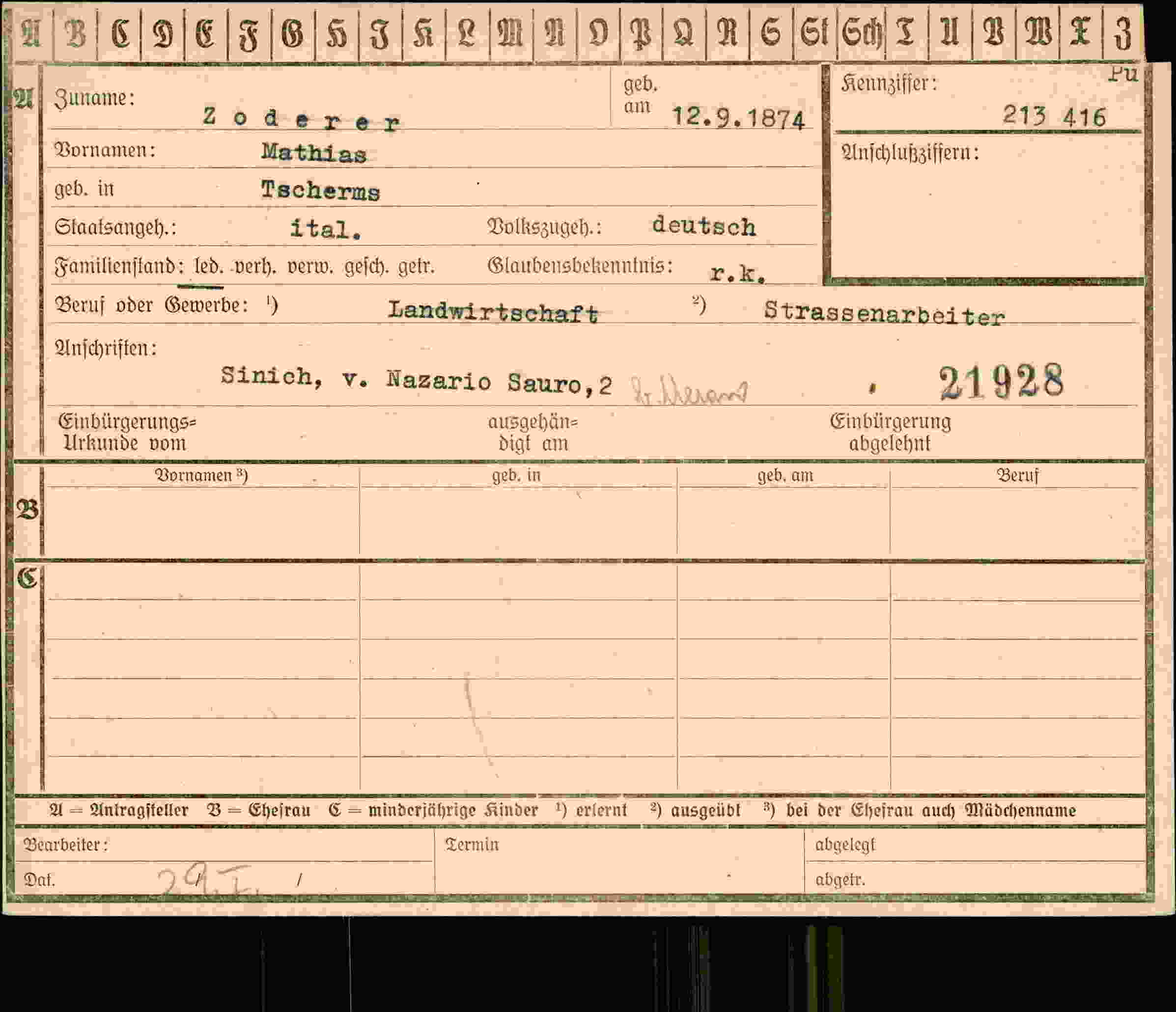 Dokument für Mathias Zoderer