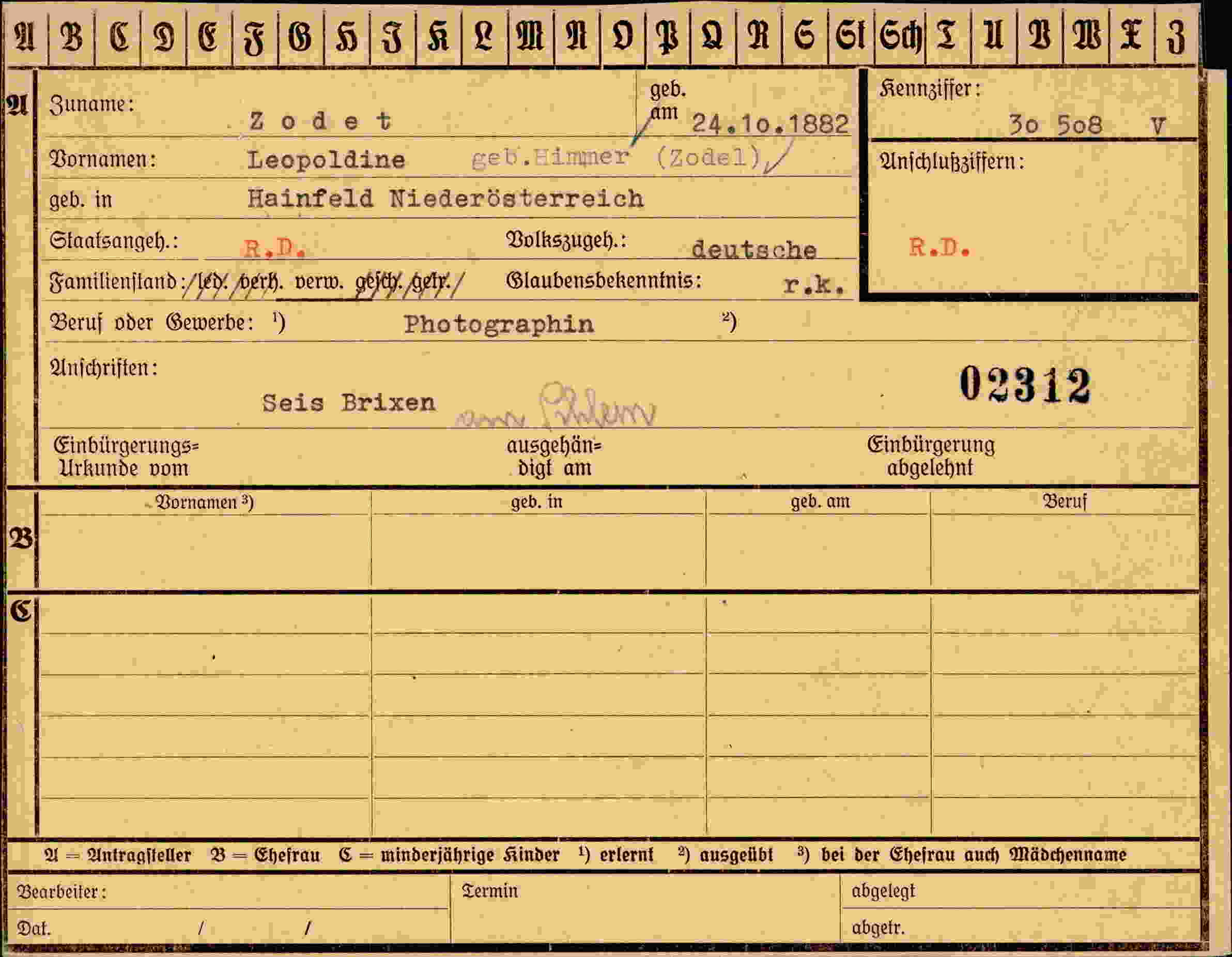 Dokument für Leopoldine Zodet