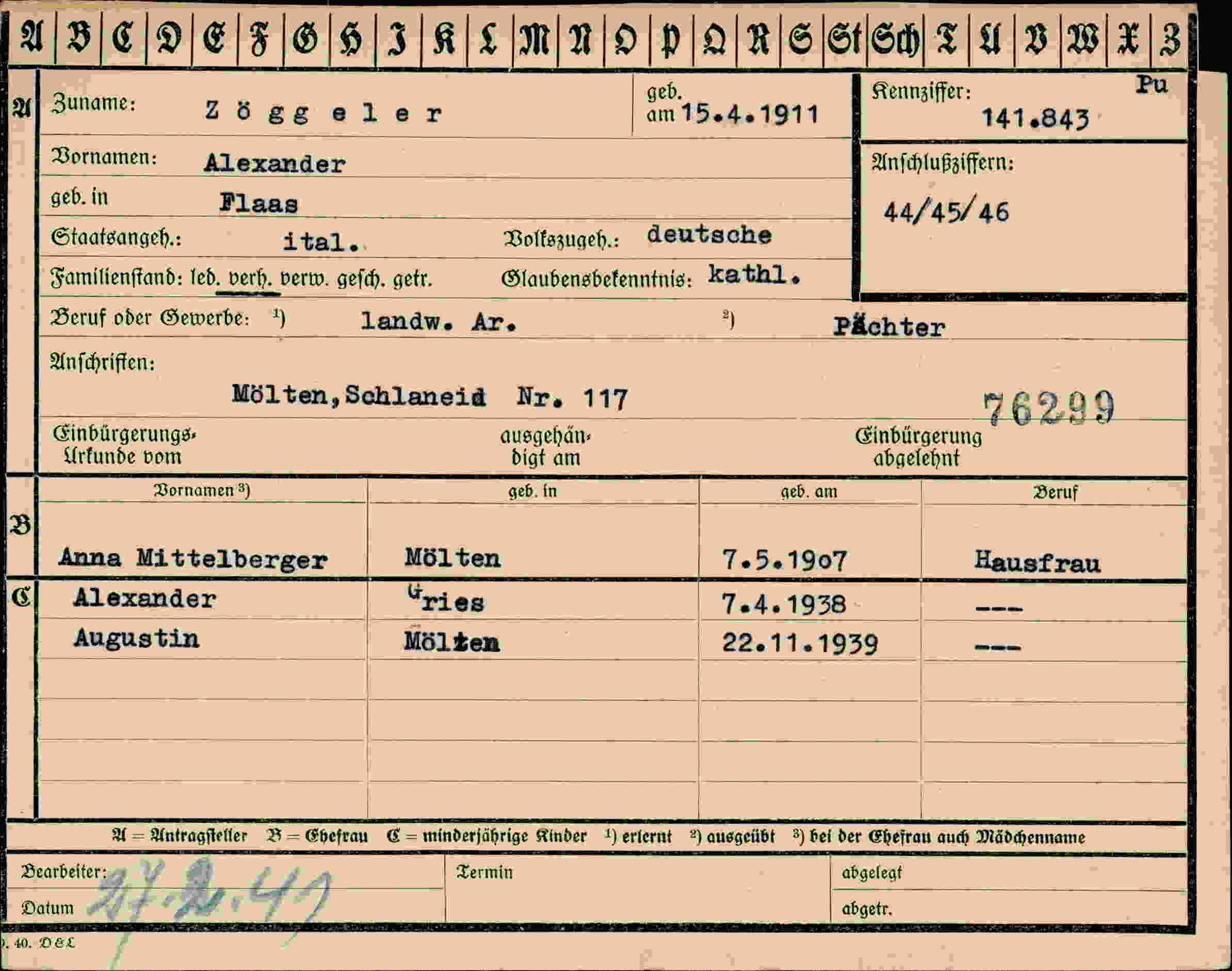 Dokument für Alexander Zöggeler