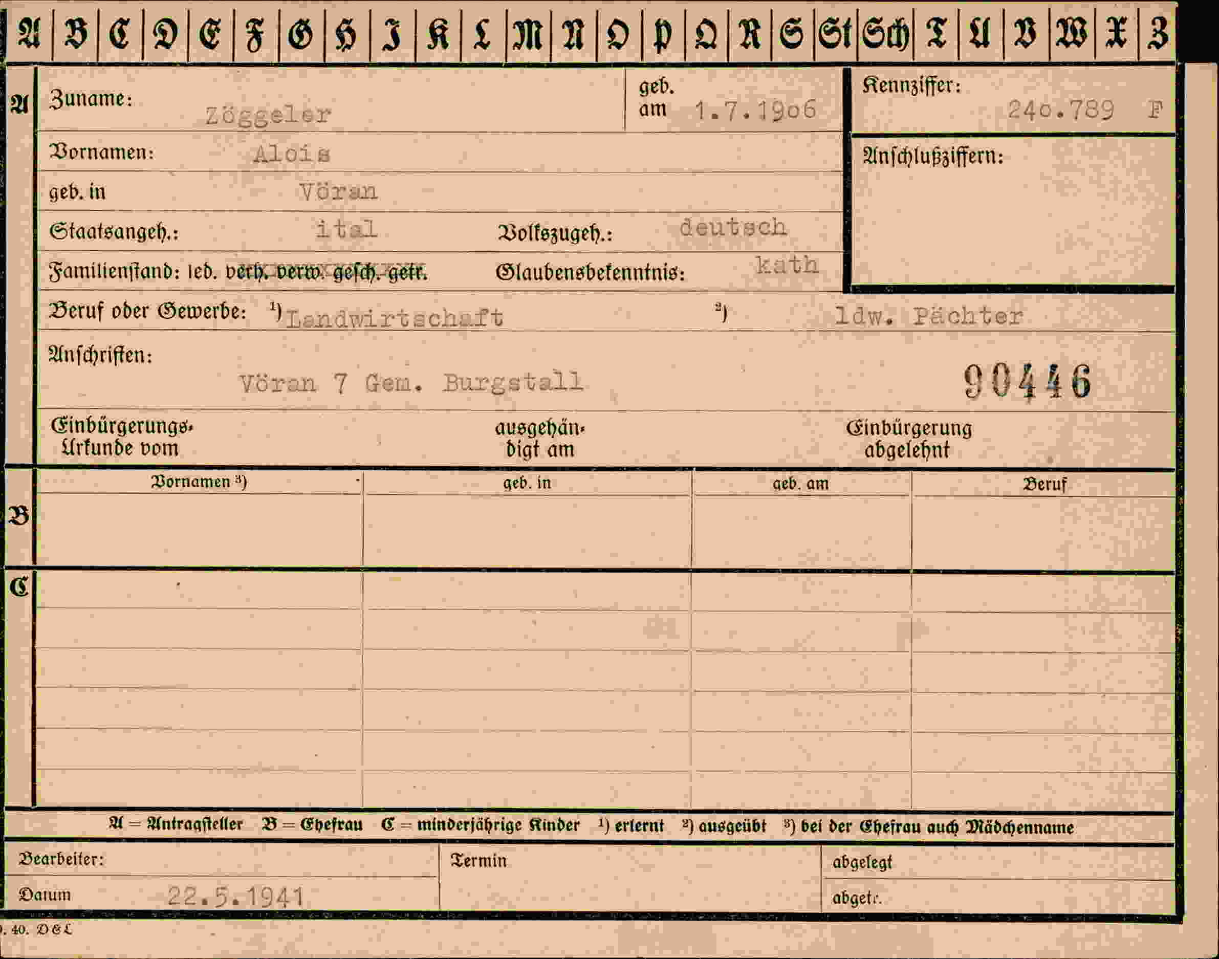 Dokument für Alois Zöggeler