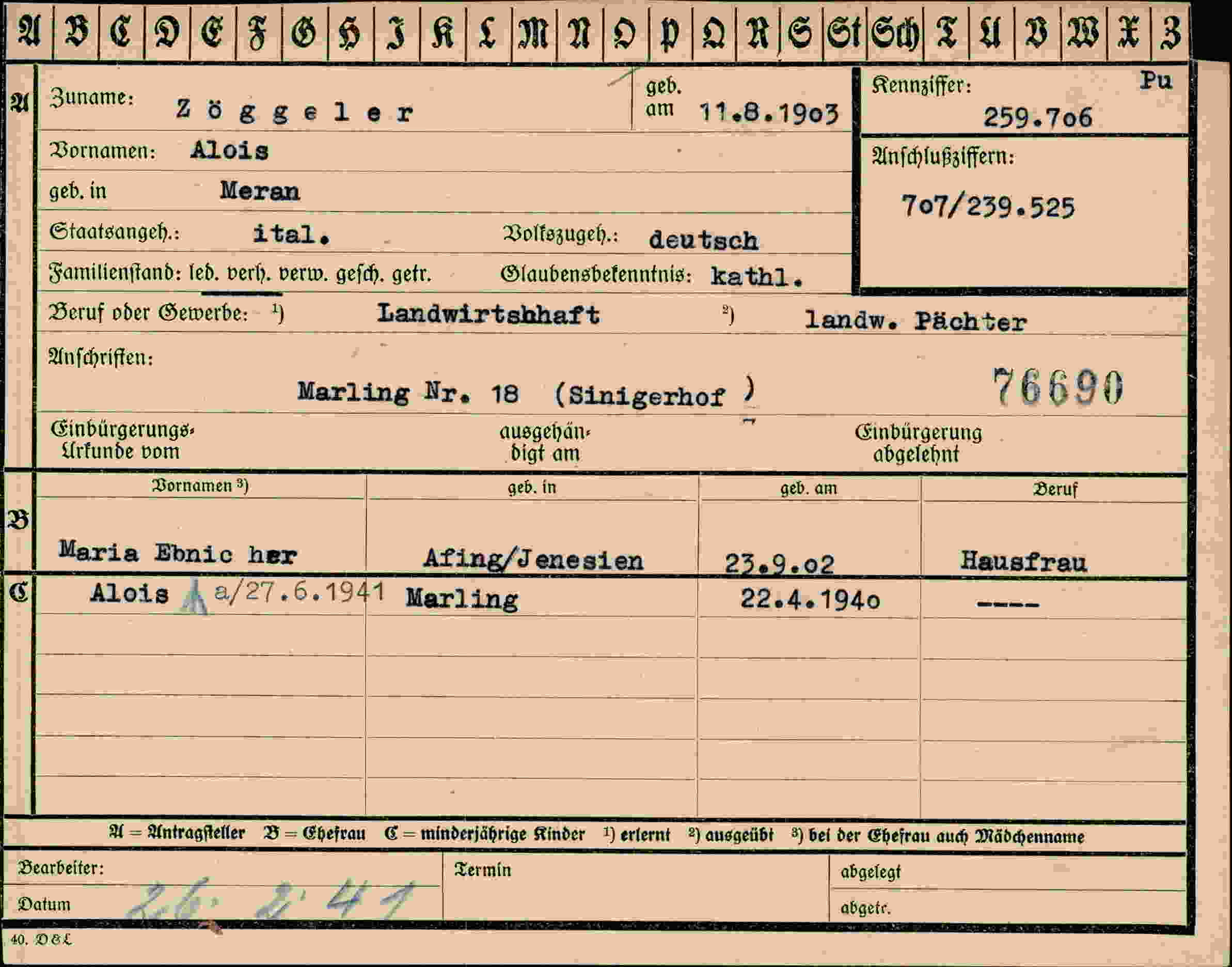 Dokument für Alois Zöggeler