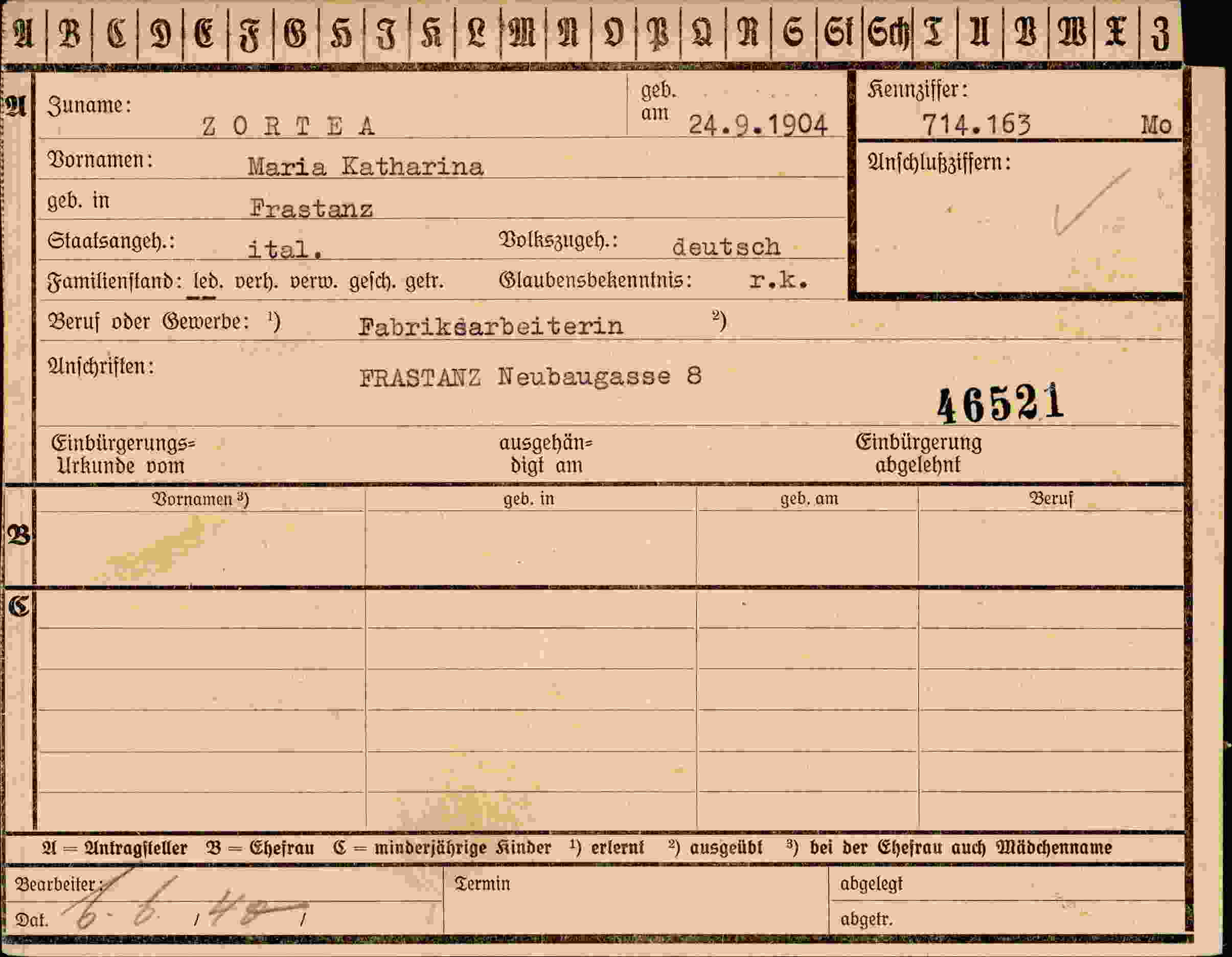 Dokument für Maria Katharina Zortea