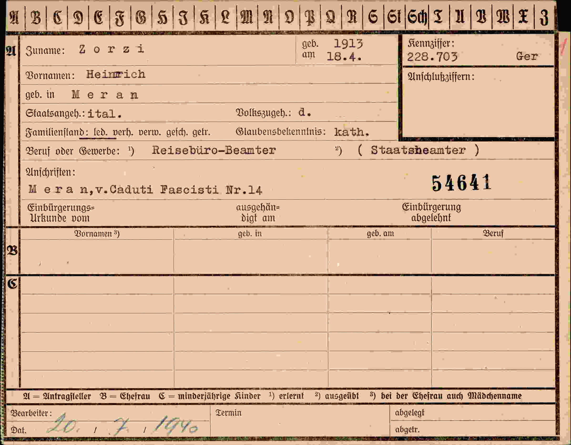 Dokument für Heinrich Zorzi