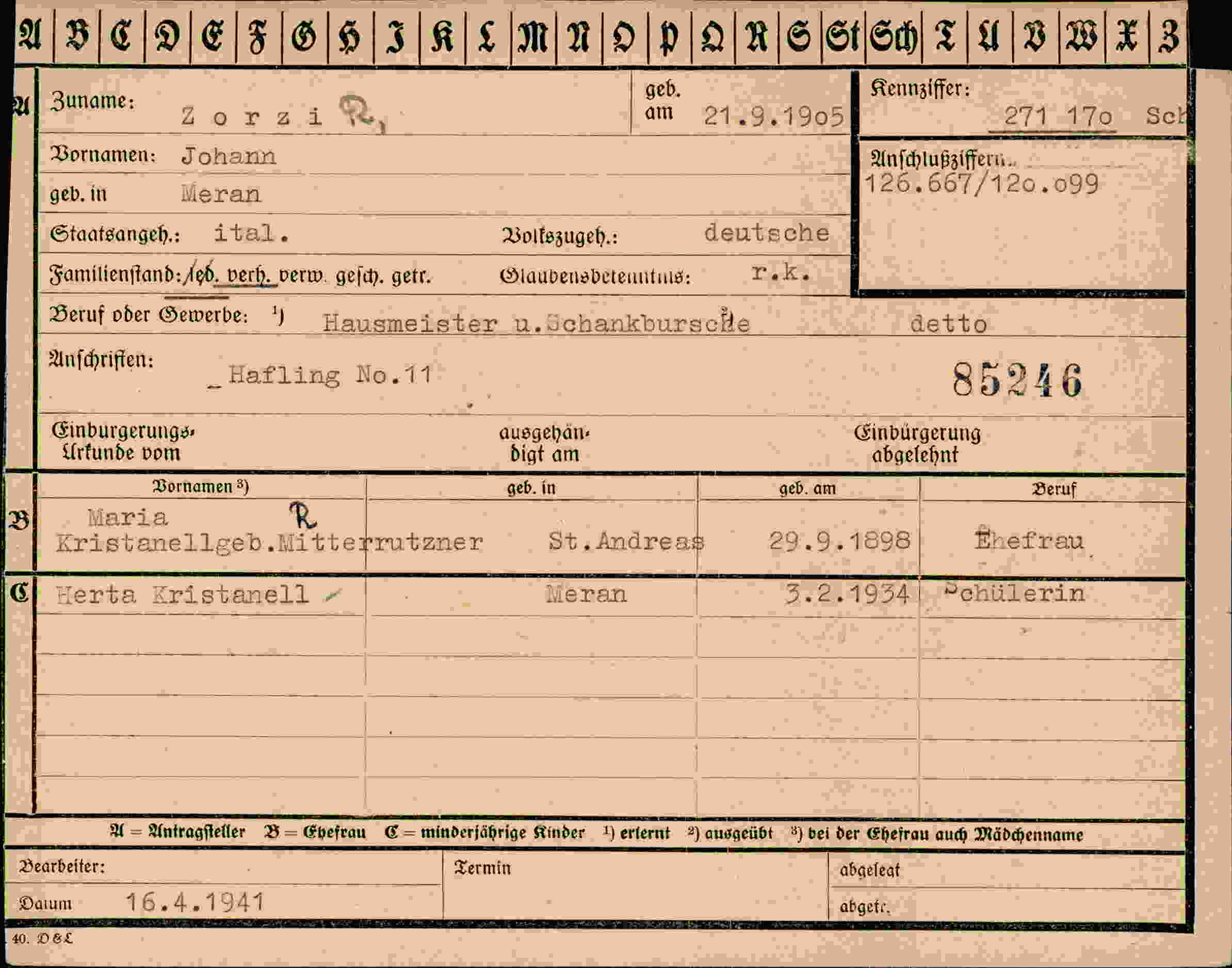 Vorderseite des Dokuments