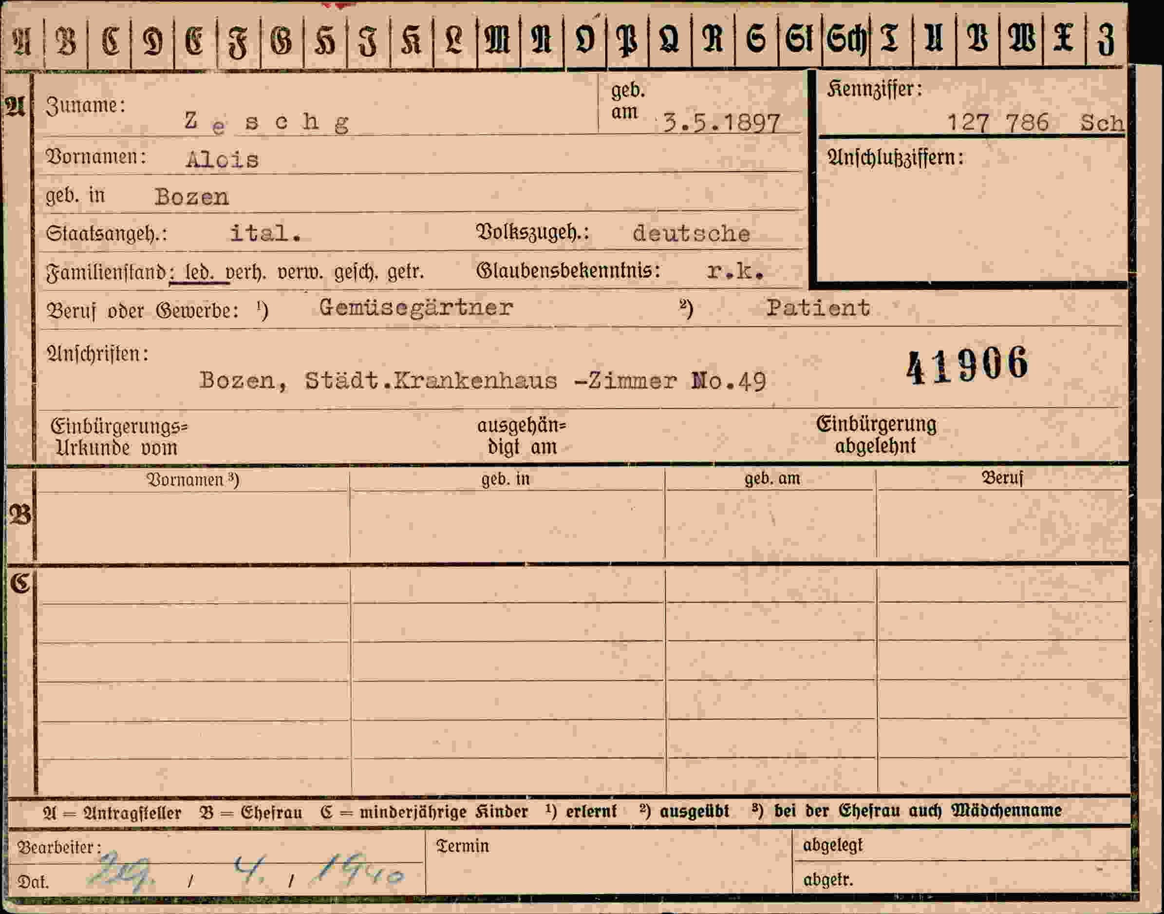 Dokument für Alois Zeschg