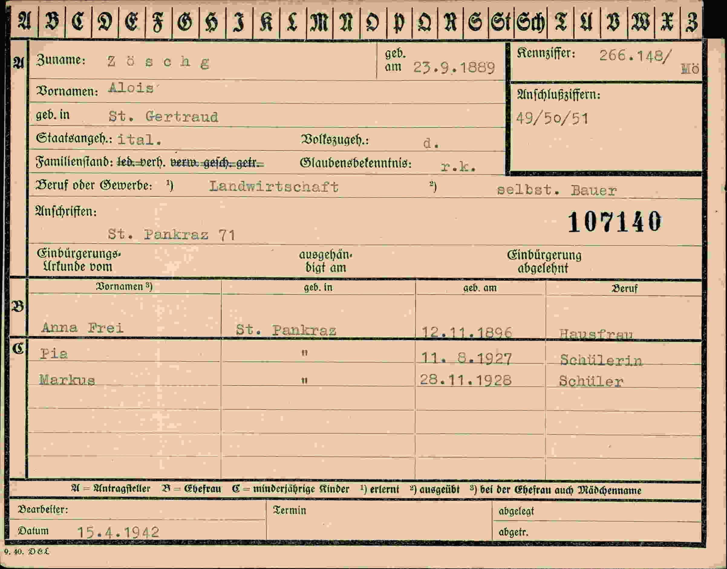 Dokument für Alois Zöschg