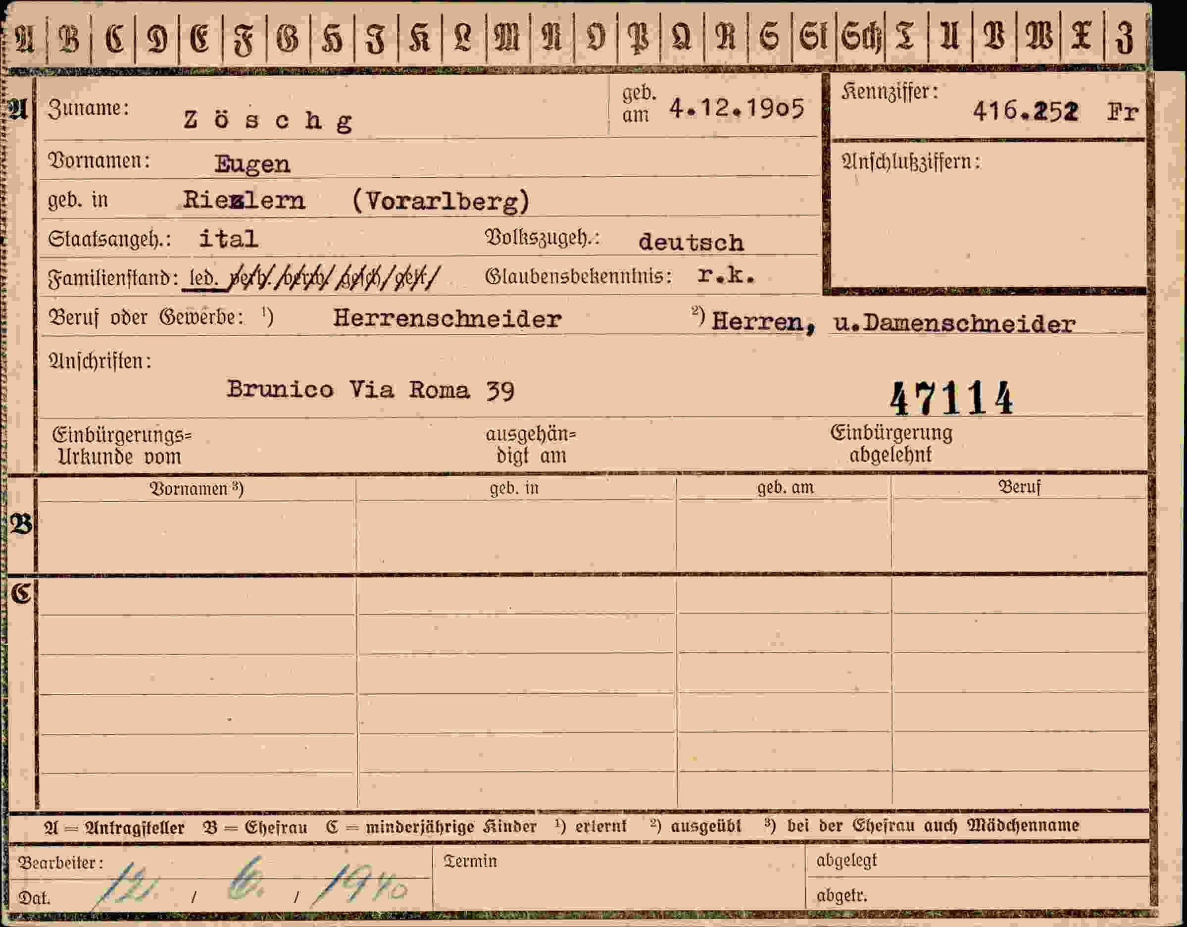 Dokument für Eugen Zöschg