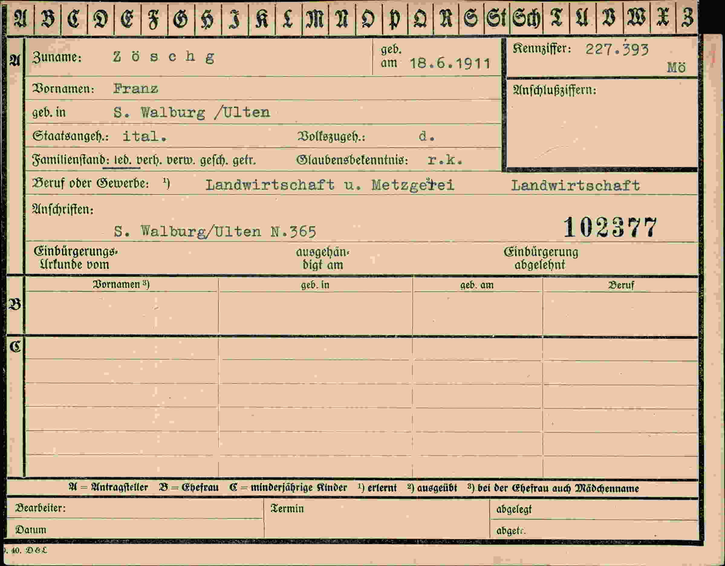Dokument für Franz Zöschg