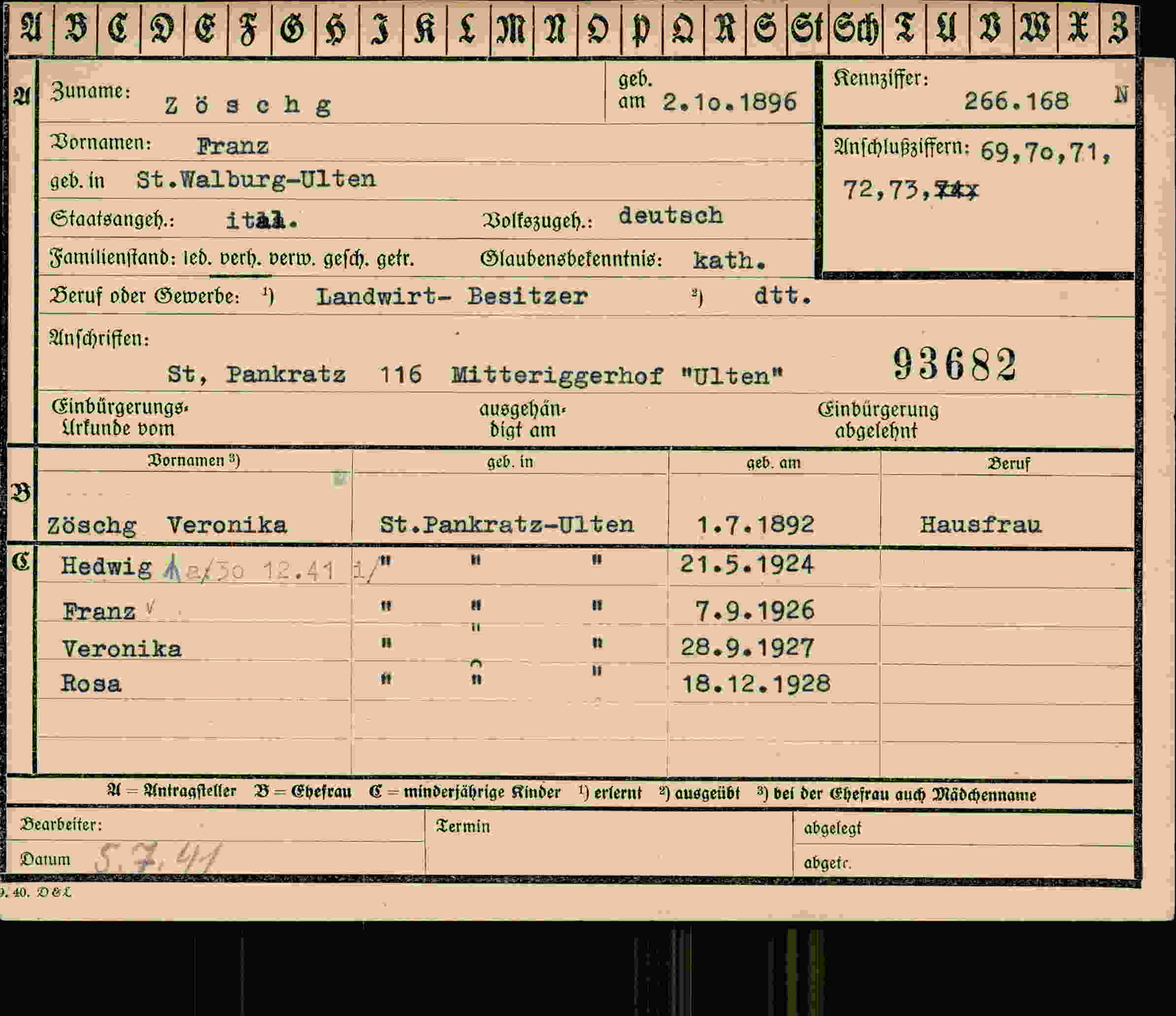Dokument für Franz Zöschg