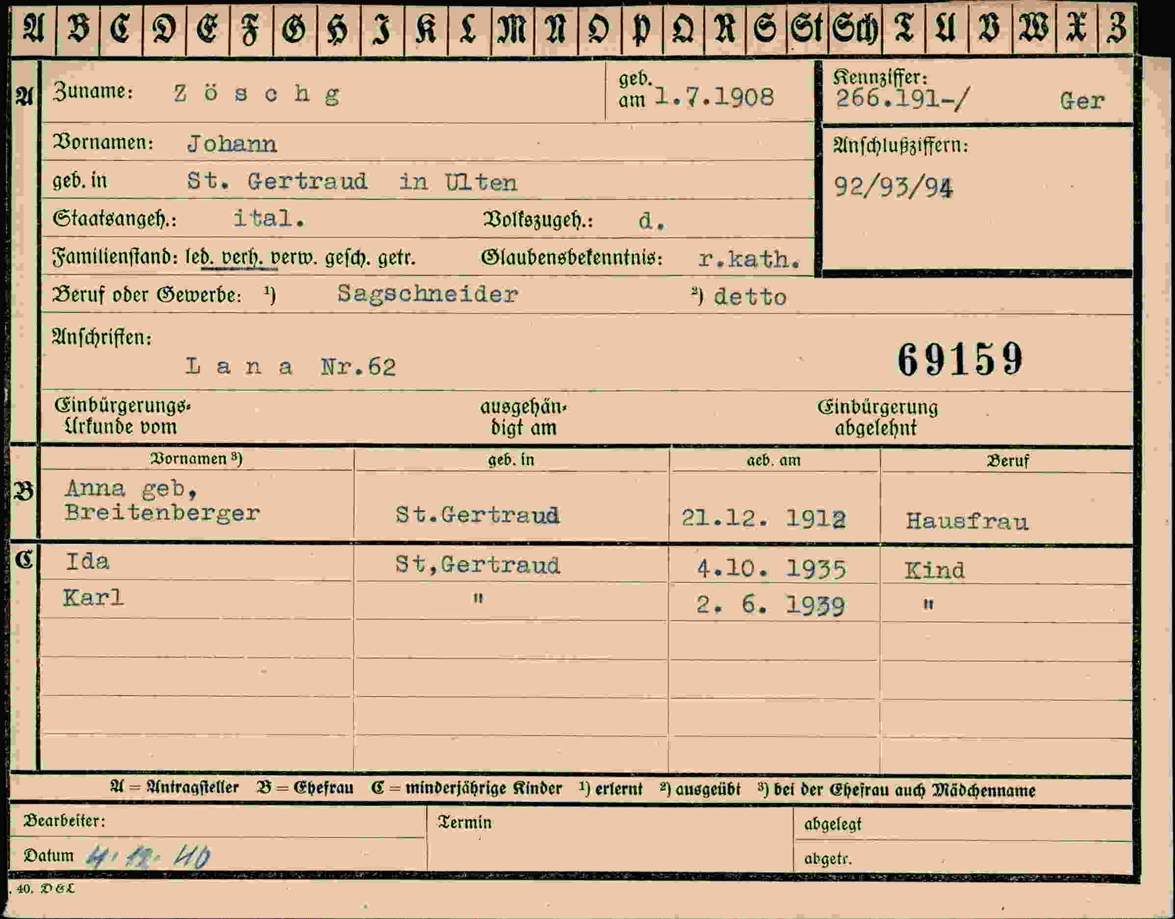 Dokument für Johann Zöschg