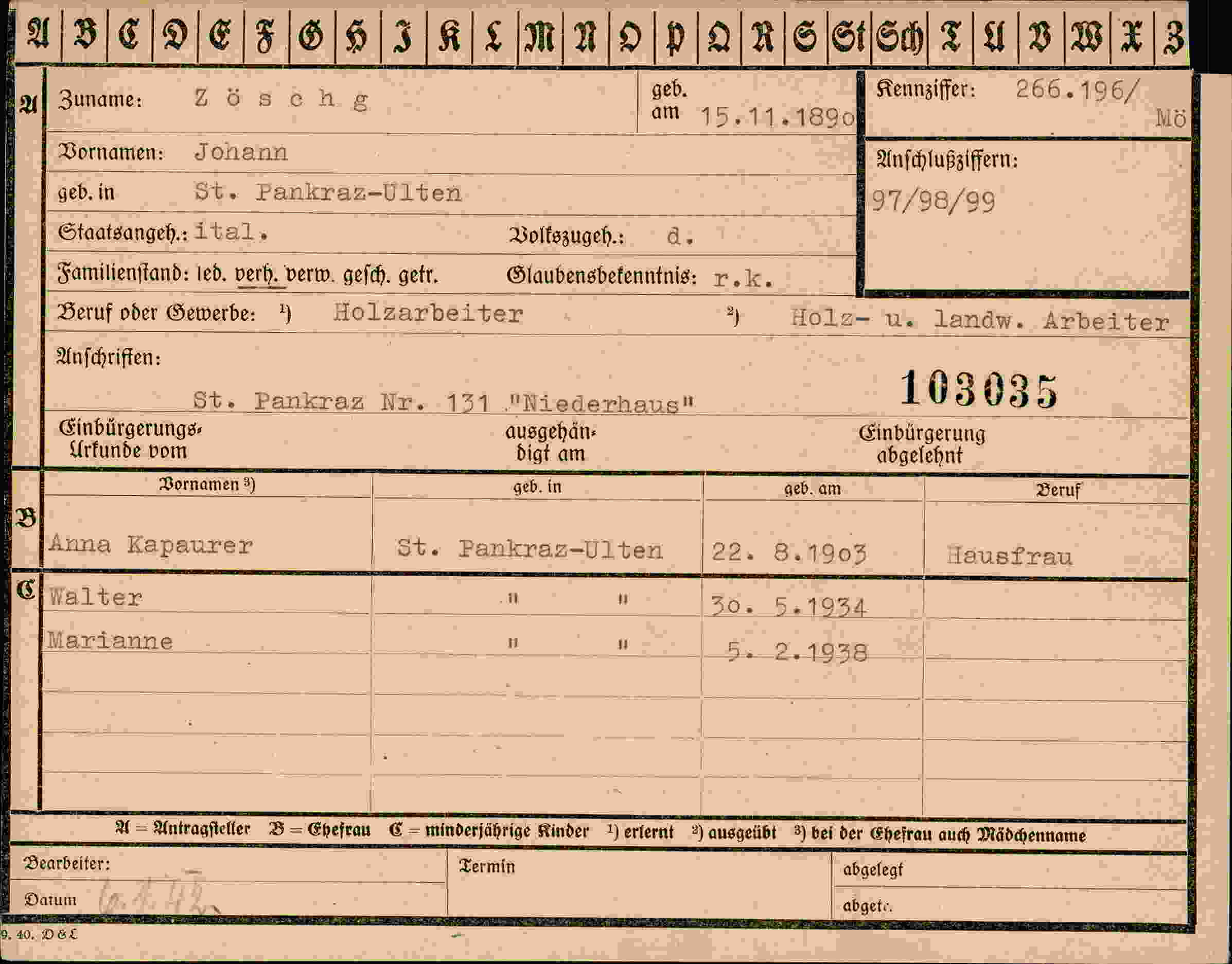 Dokument für Johann Zöschg