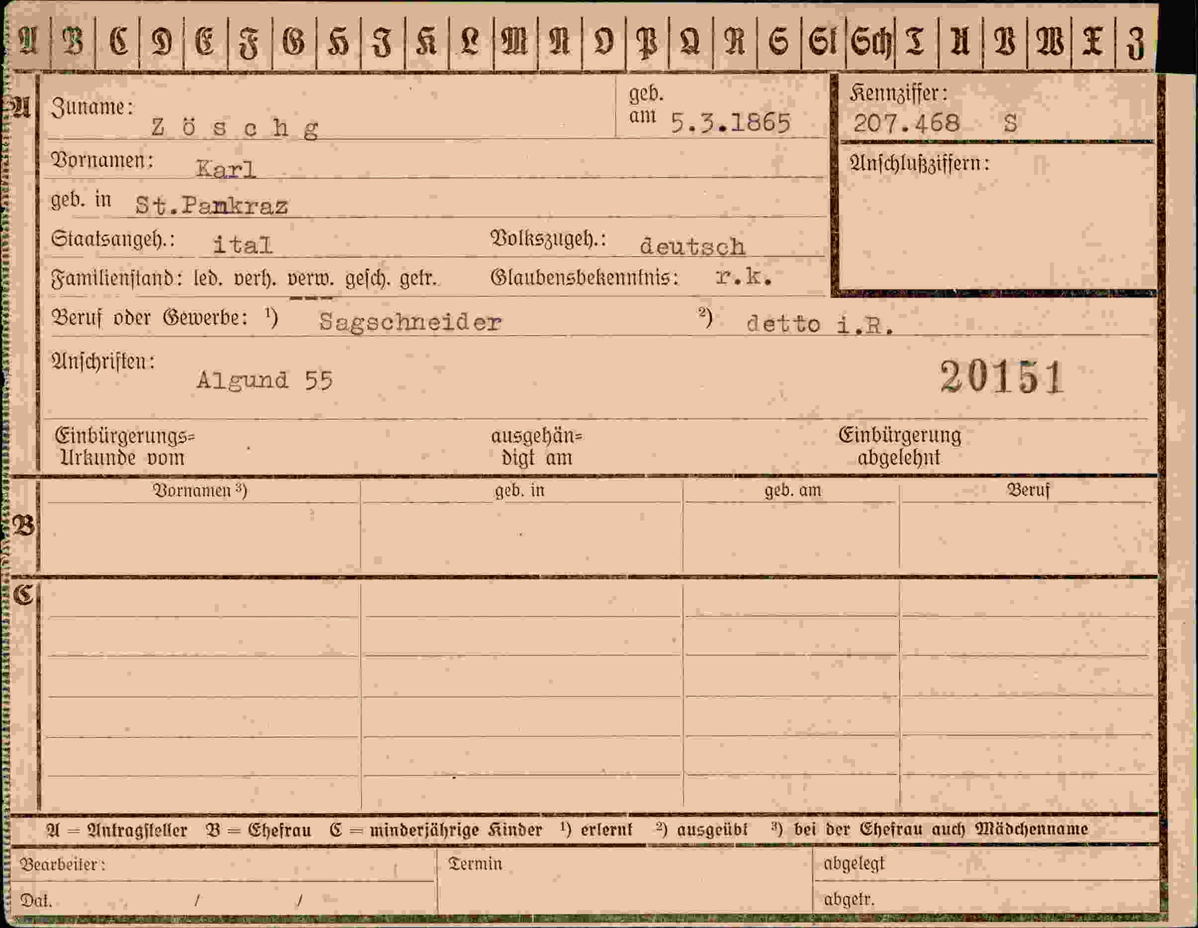 Vorderseite des Dokuments