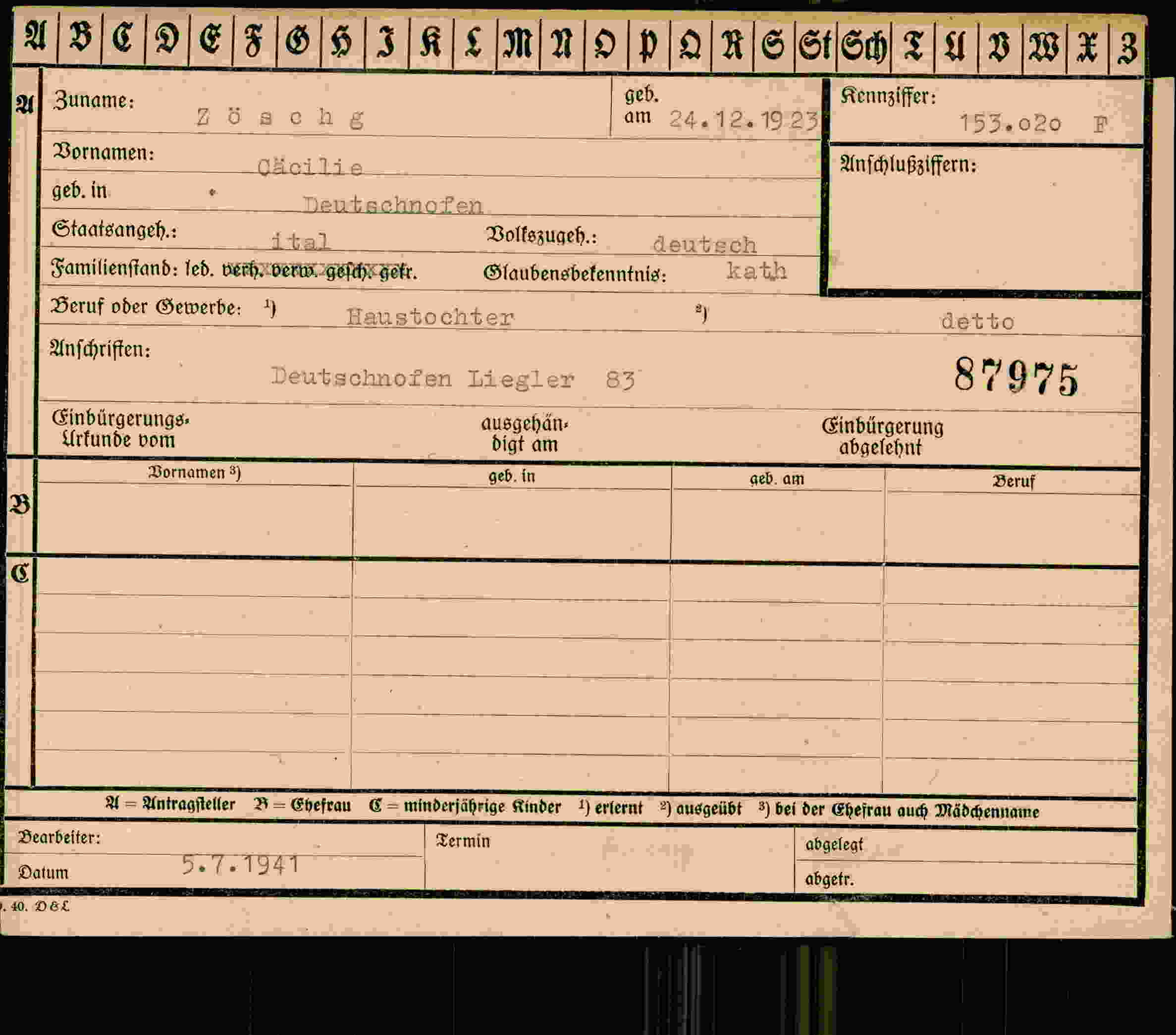 Vorderseite des Dokuments