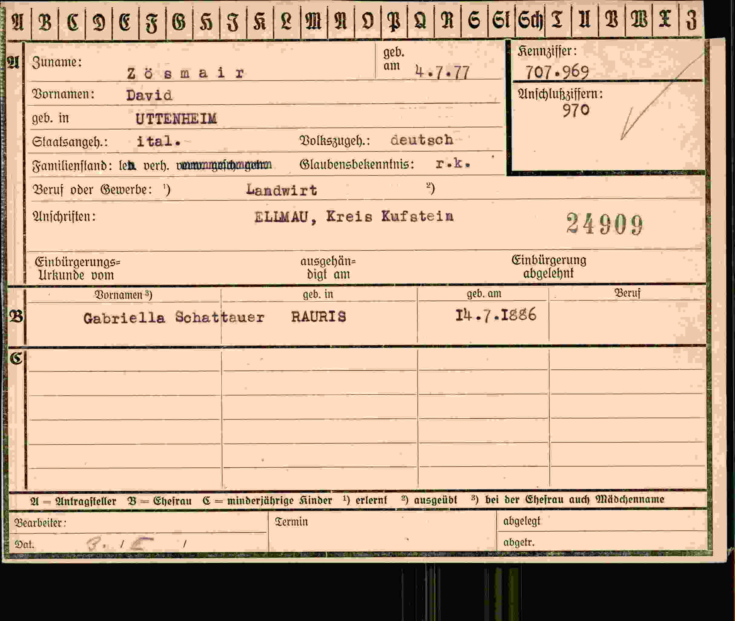 Dokument für David Zösmair