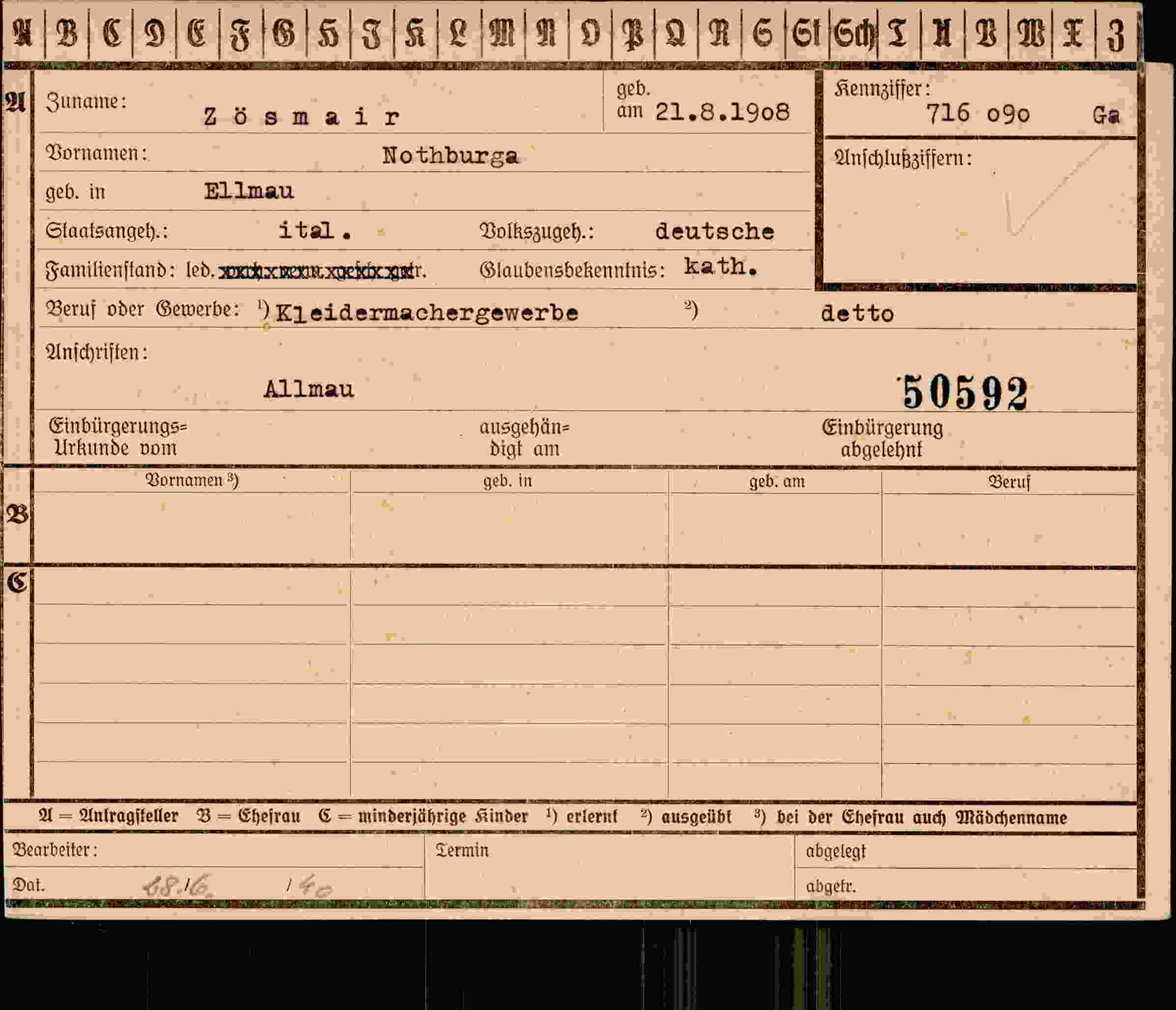 Dokument für Nothburga Zösmain
