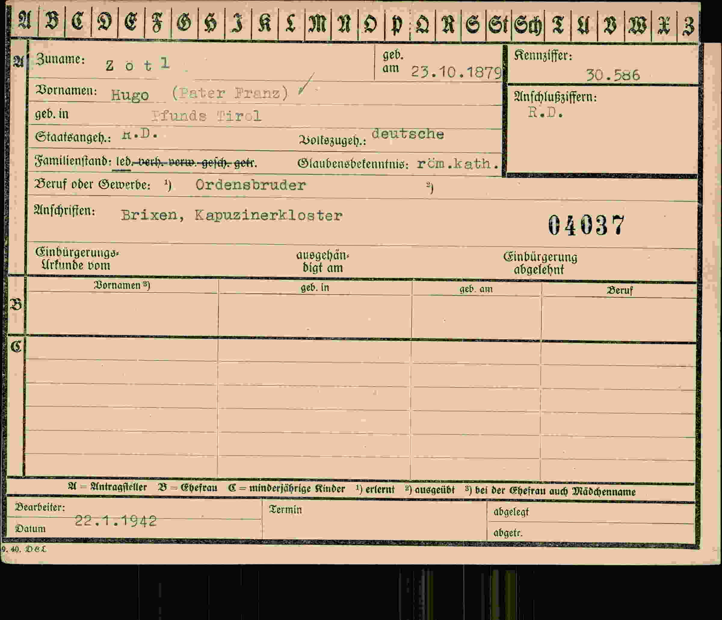 Dokument für Hugo Zötl