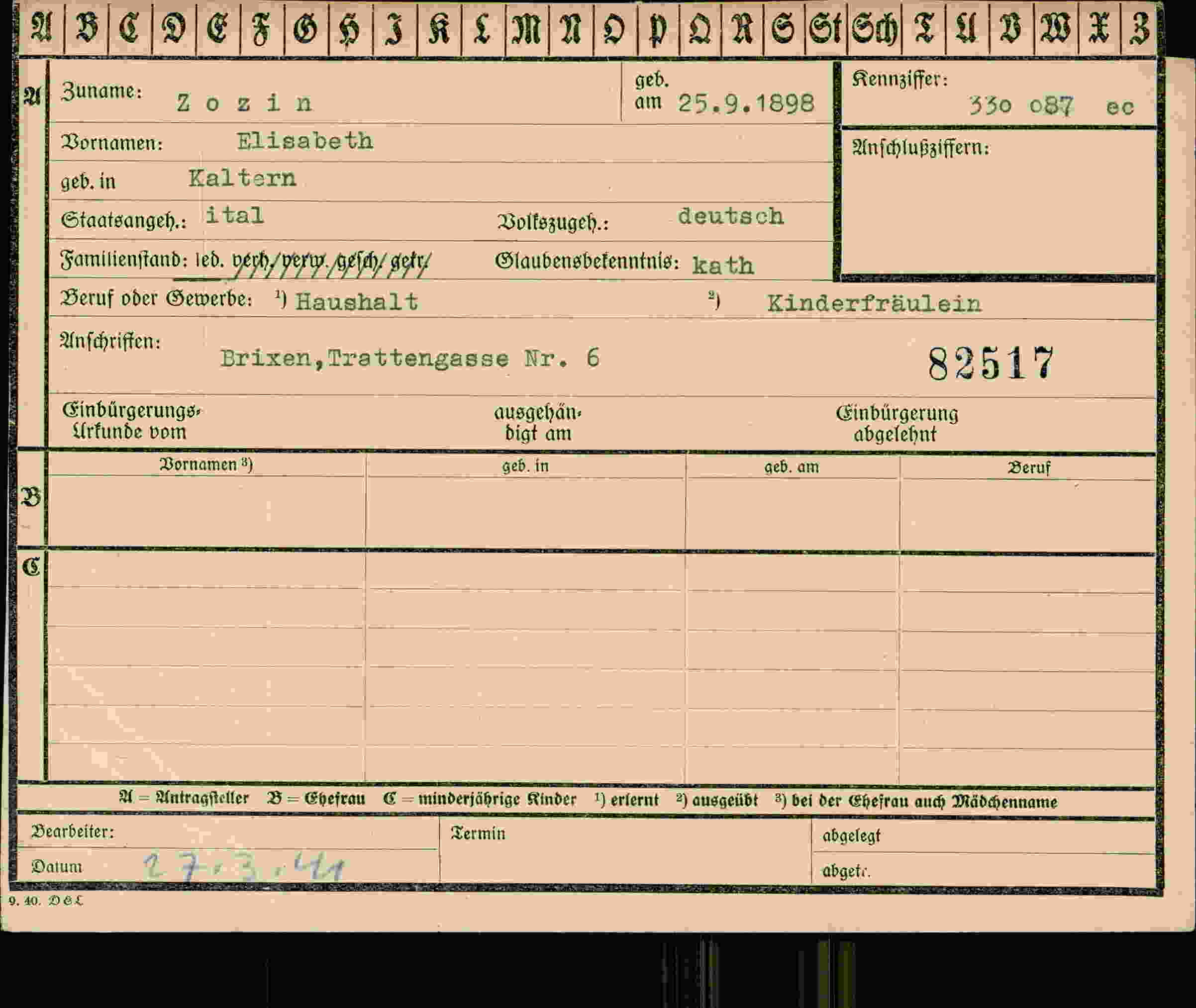 Vorderseite des Dokuments