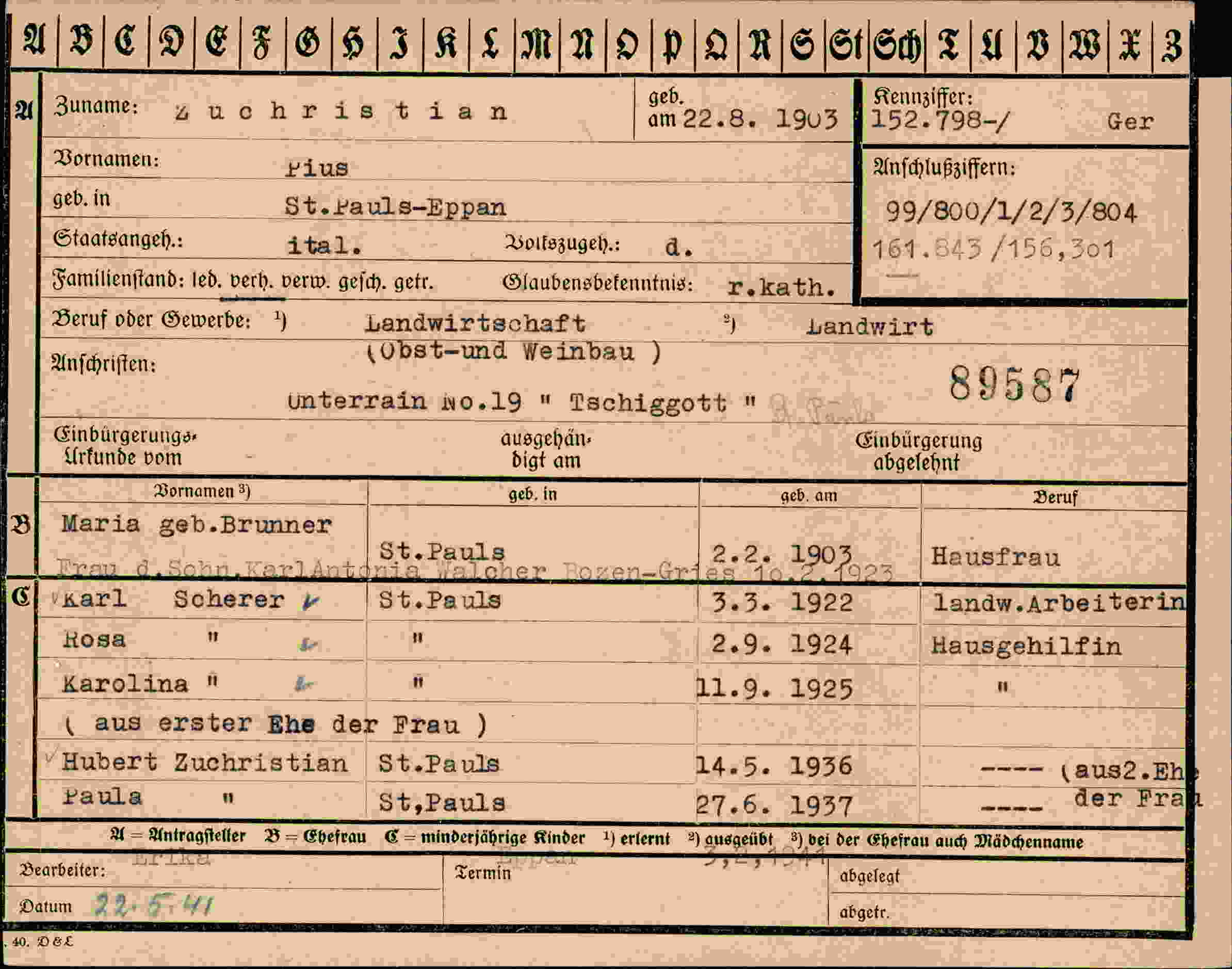 Dokument für Pius Zuchristian
