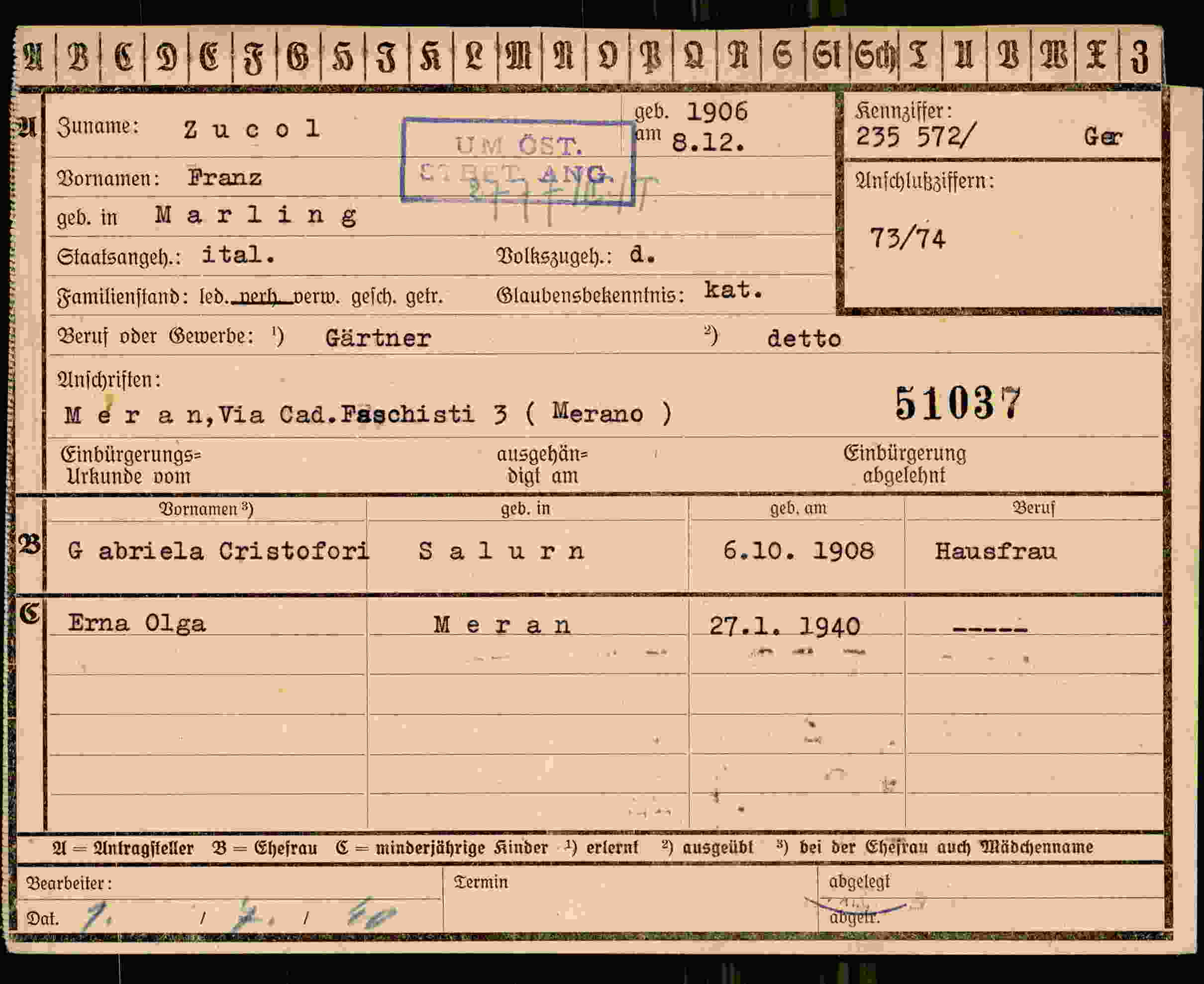 Dokument für Franz Zucol