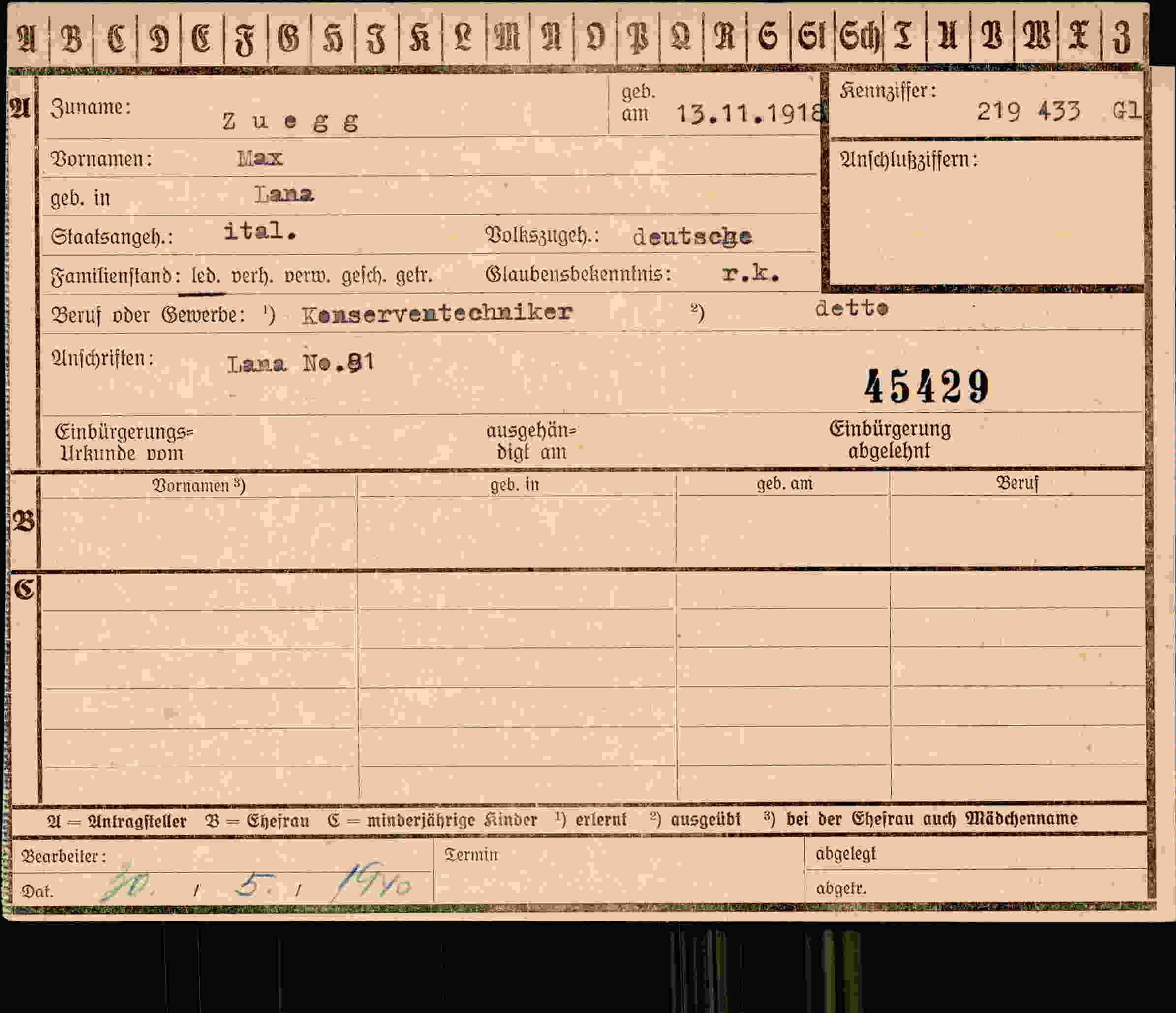 Dokument für Max Zuegg
