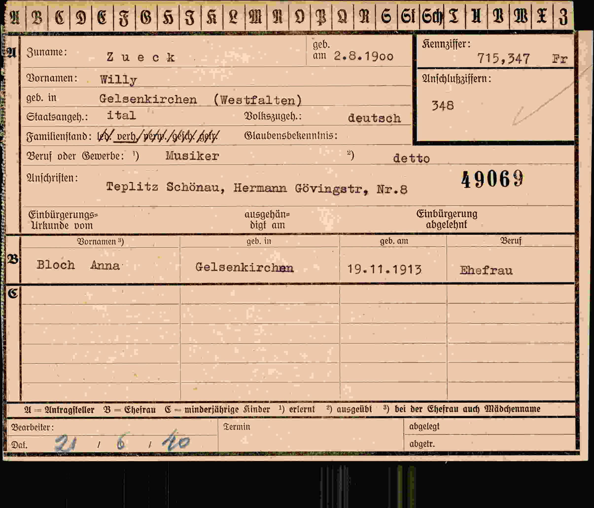 Dokument für Willy Zueck