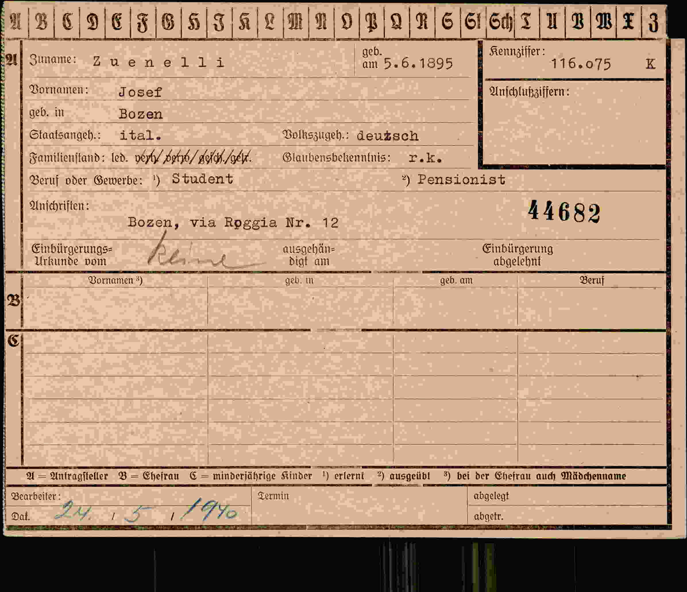 Dokument für Josef Zuenelli