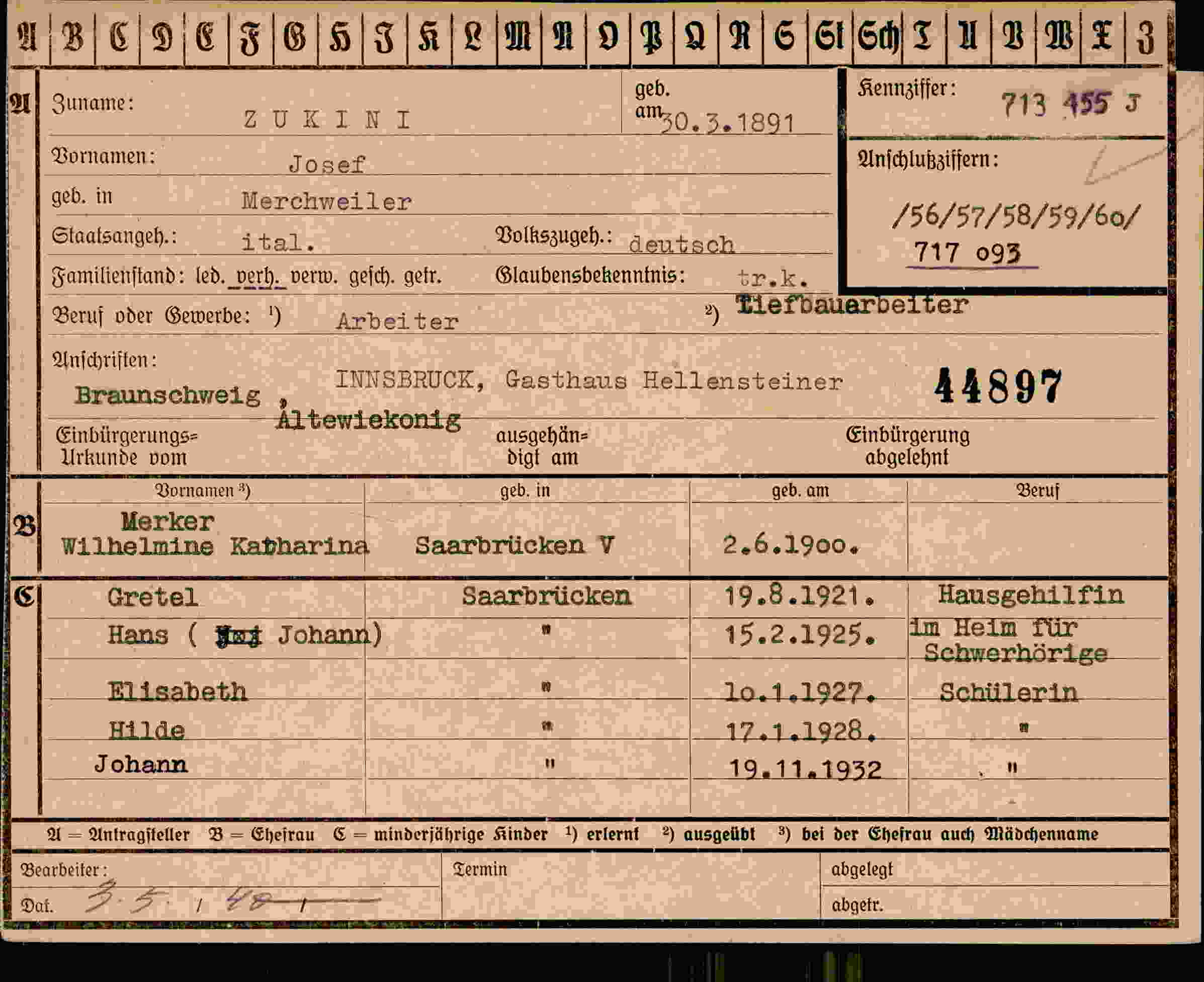 Dokument für Josef Zukini
