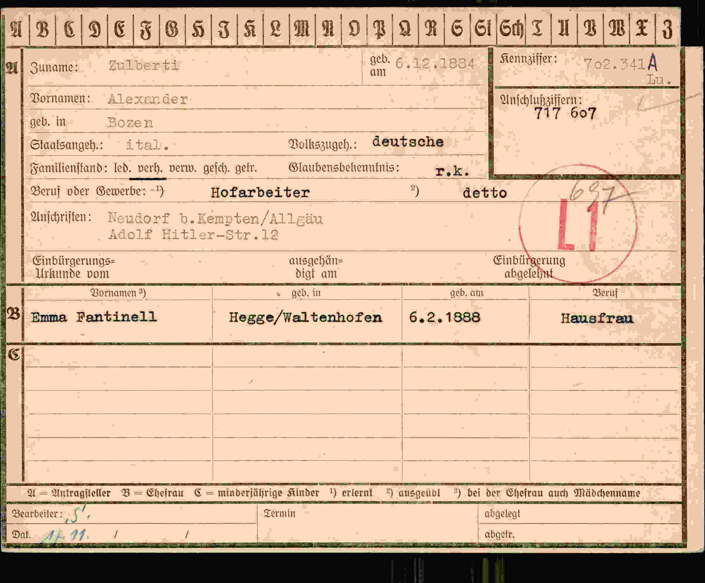 Dokument für Alexander Zulberti