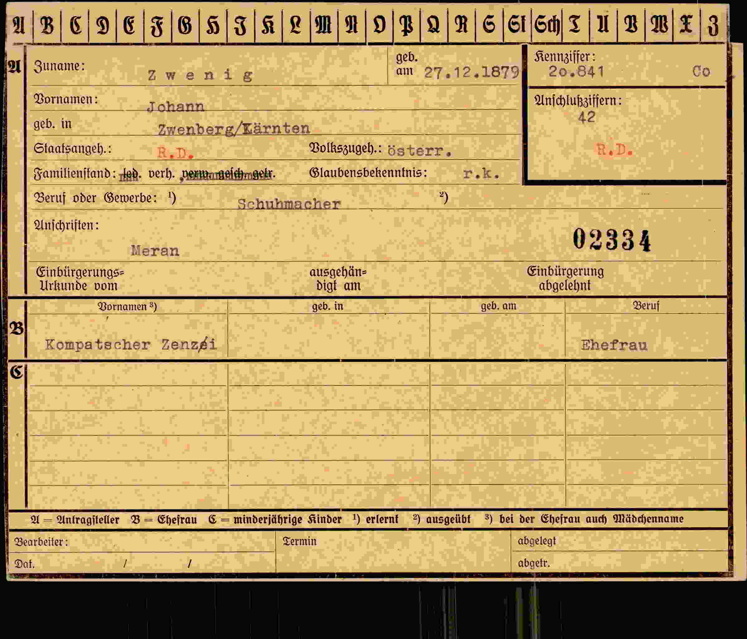 Dokument für Johann Zwenig