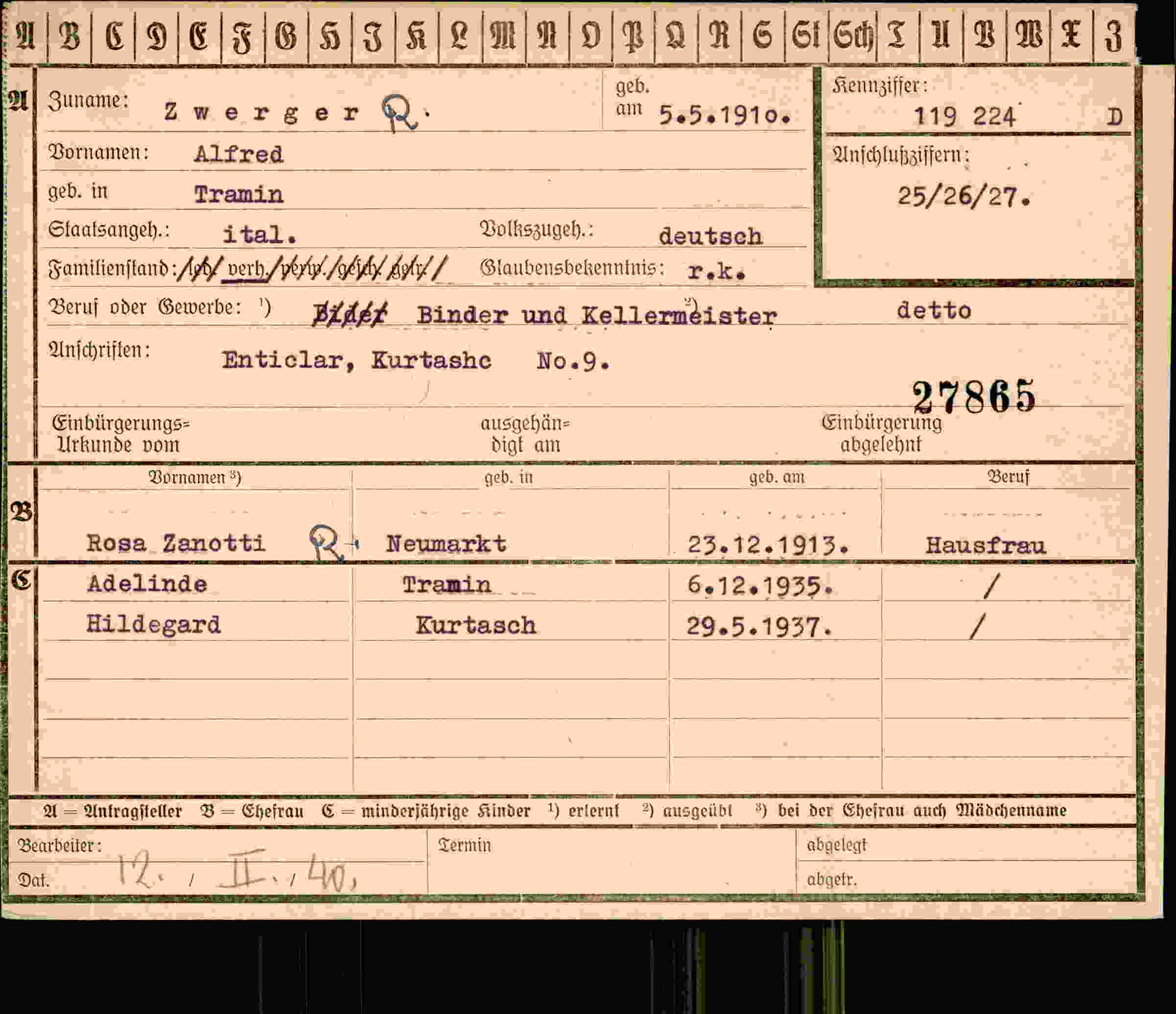 Vorderseite des Dokuments