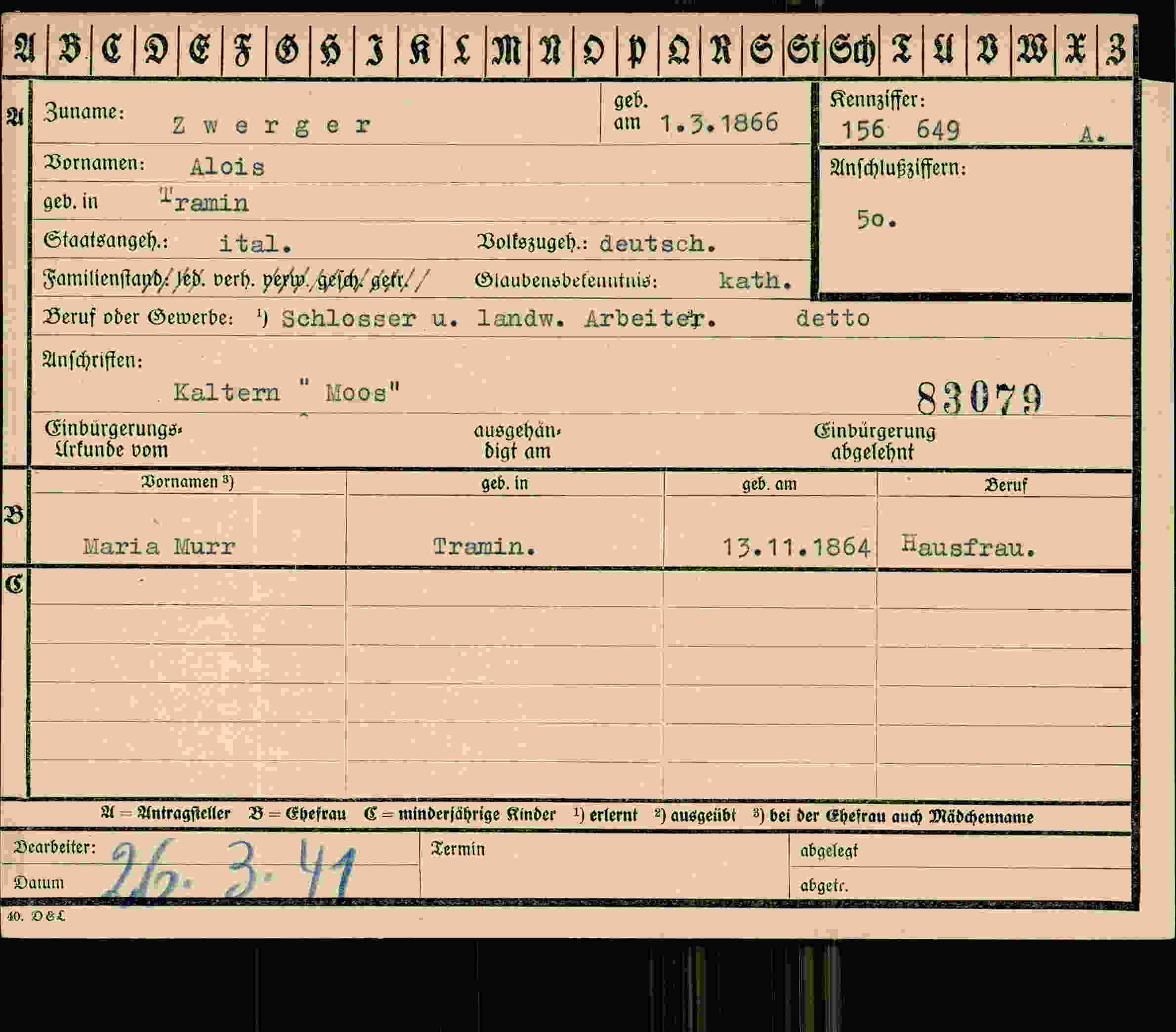 Dokument für Alois Zwerger