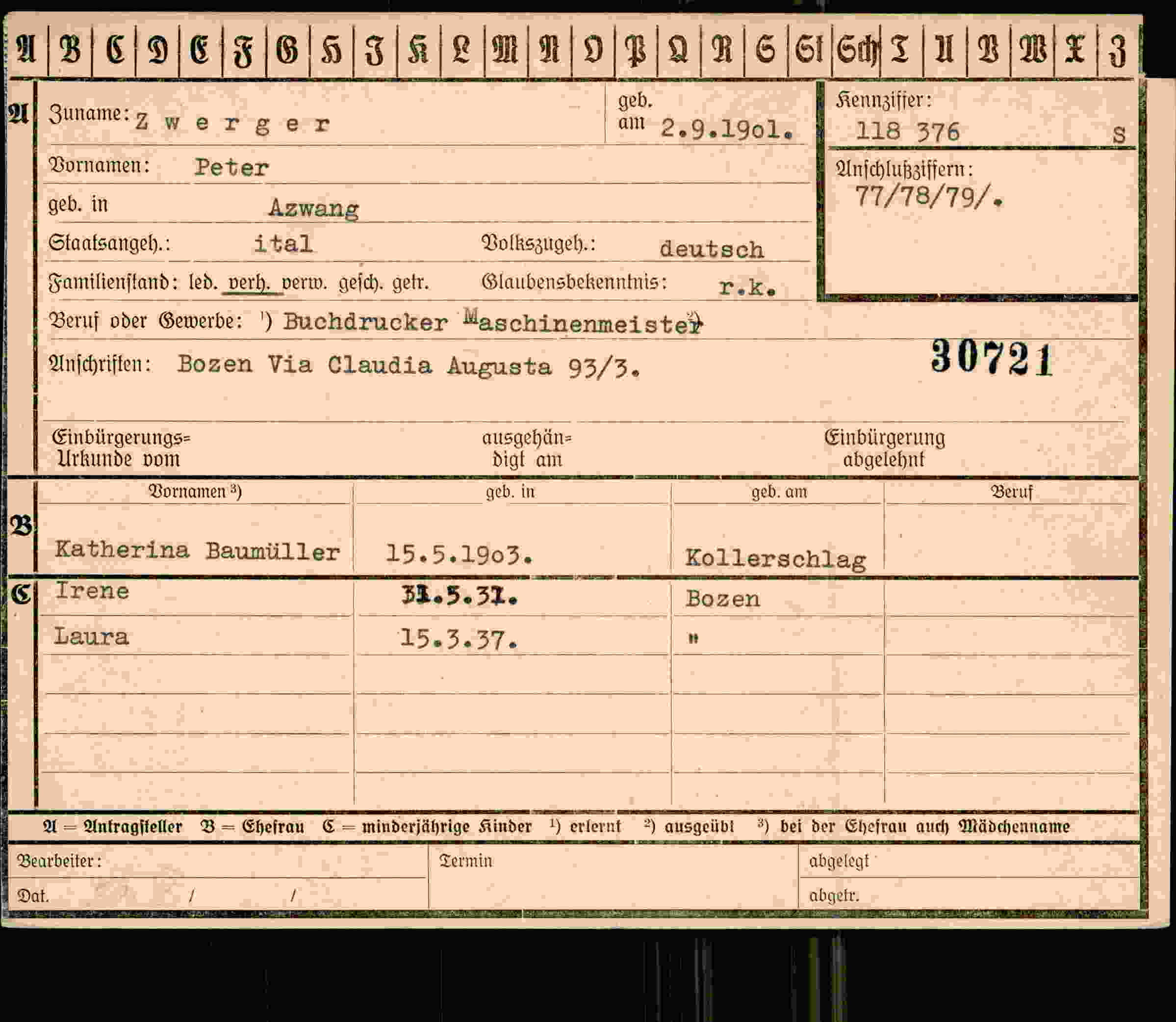 Vorderseite des Dokuments