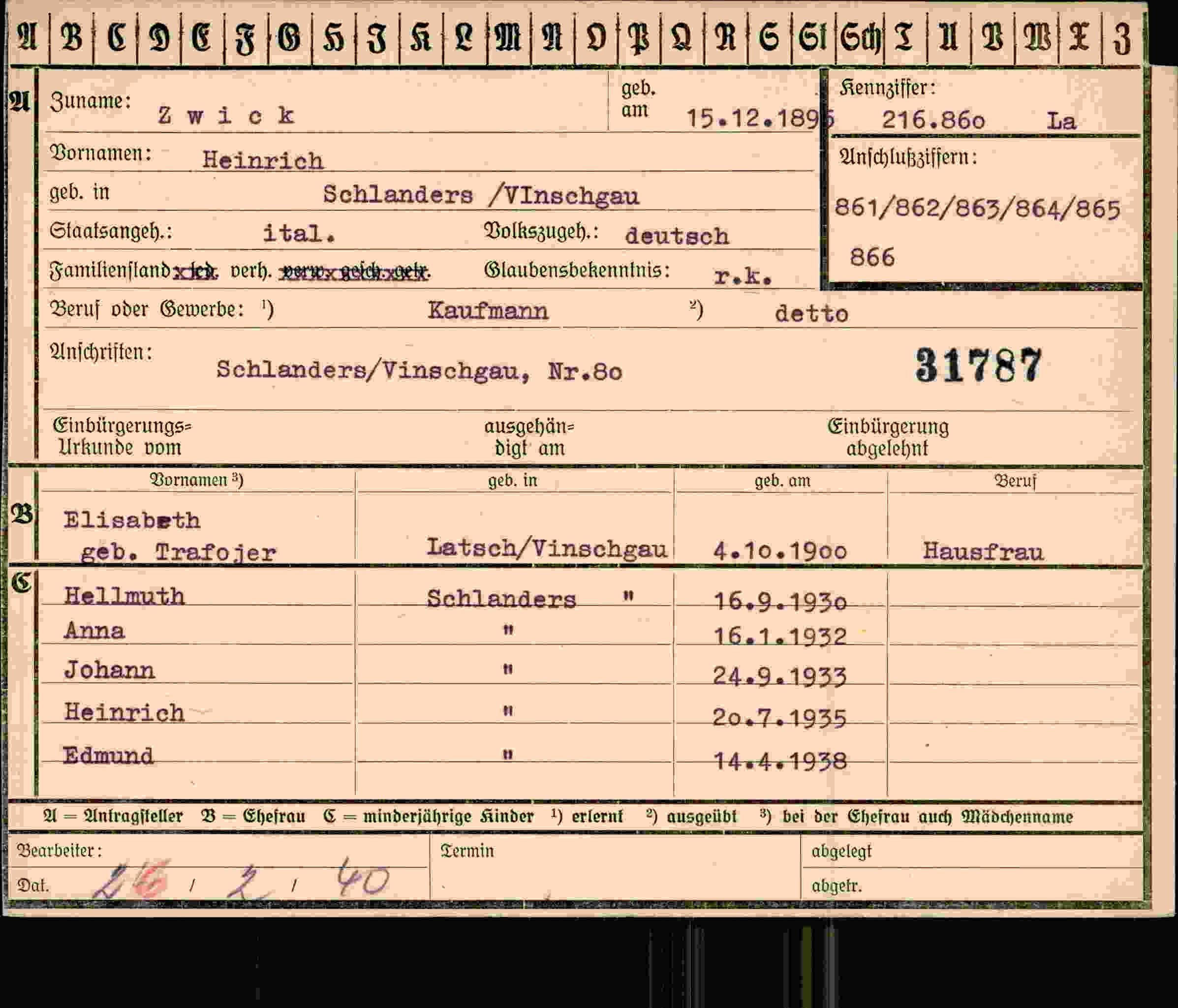 Dokument für Heinrich Zwick