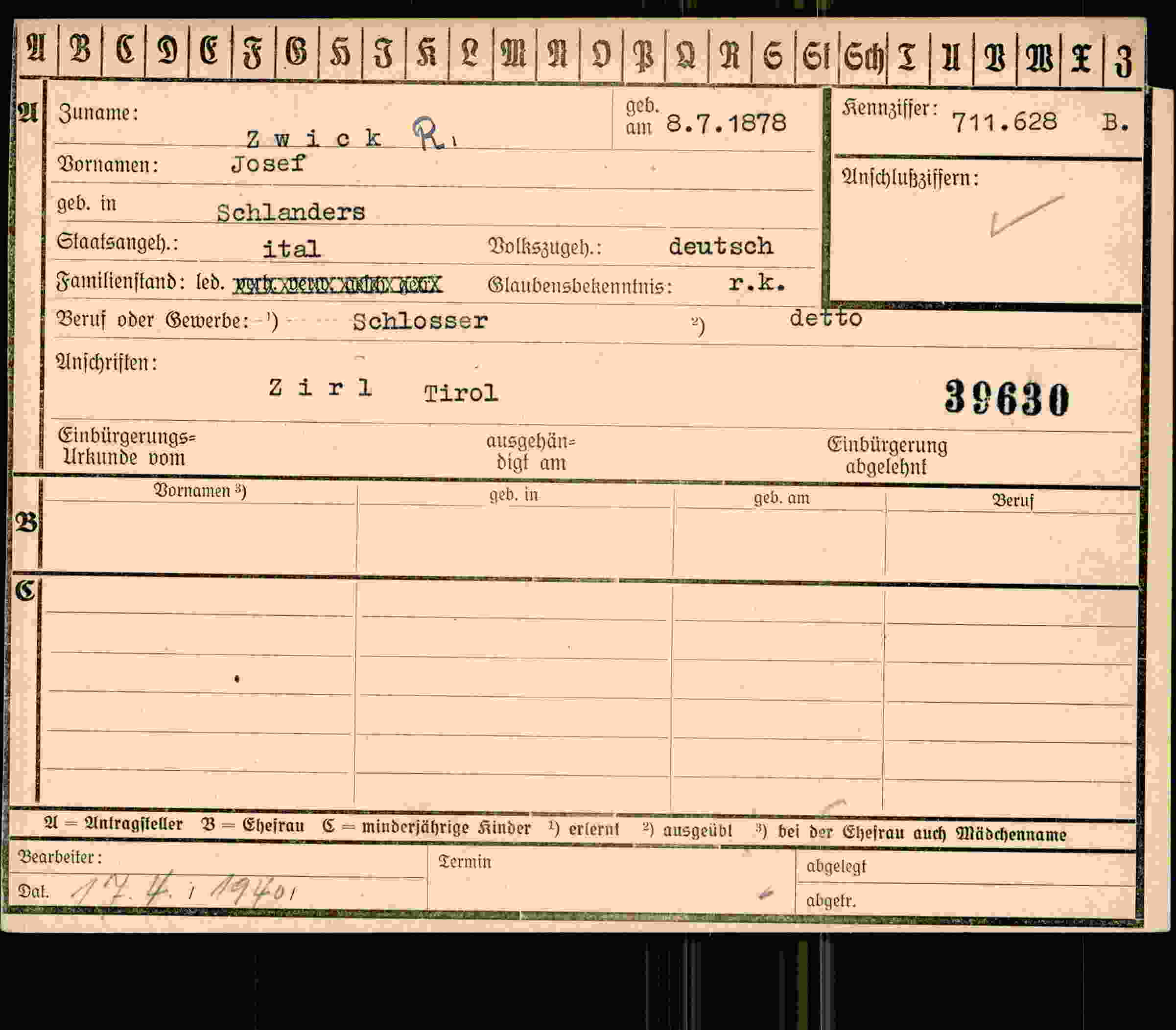 Dokument für Josef Zwick